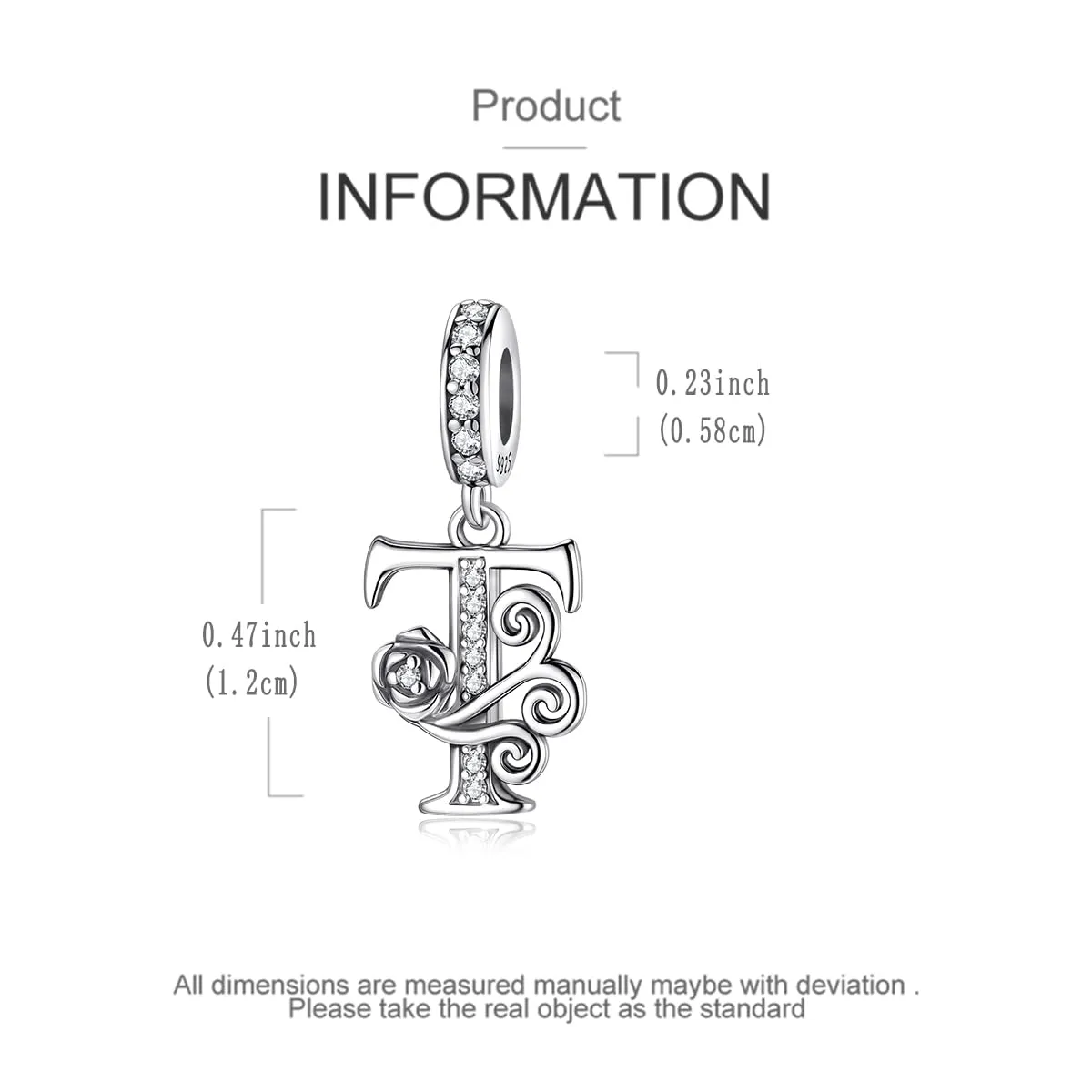 LNQOBU Ciondolo Lettera Rose in Argento Sterling 925 con Zirconia 5A Compatibile con Pandora e Bracciali Europei da Donna - immagine 5