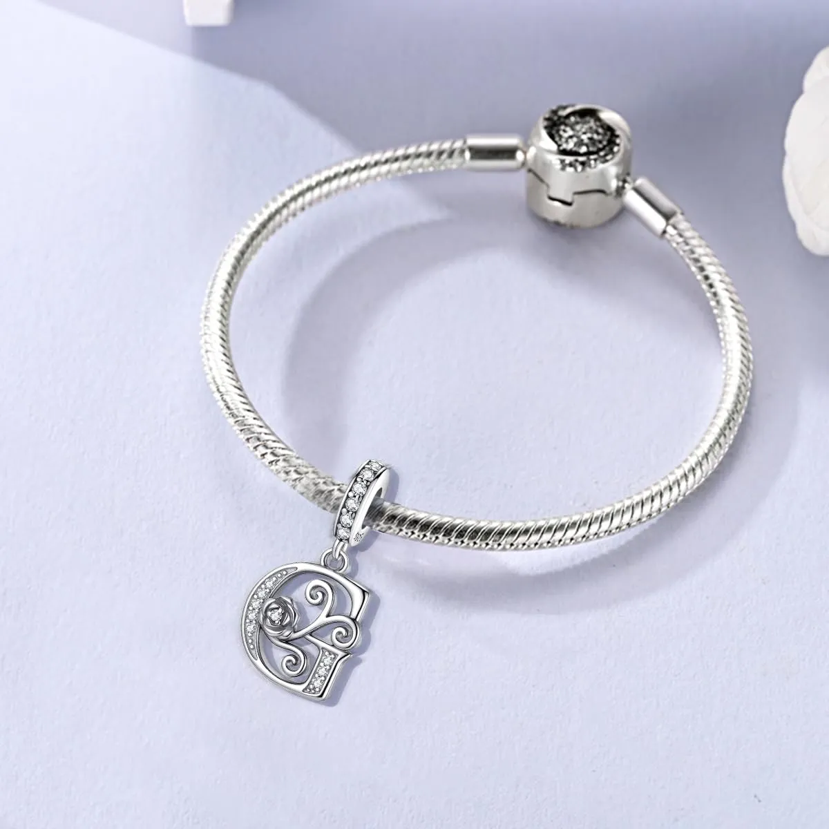 LNQOBU Ciondolo Lettera Alfabeto in Argento Sterling 925 con Zirconia 5A Compatibile con Pandora e Bracciali Europei da Donna - immagine 2