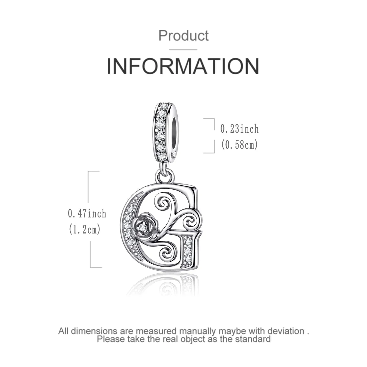 LNQOBU Ciondolo Lettera Alfabeto in Argento Sterling 925 con Zirconia 5A Compatibile con Pandora e Bracciali Europei da Donna - immagine 5