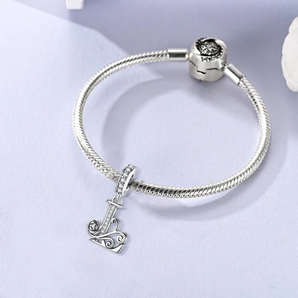 LNQOBU Ciondolo Lettera Alfabeto in Argento Sterling 925 con Zirconia 5A Compatibile con Pandora e Bracciali Europei da Donna - immagine 2
