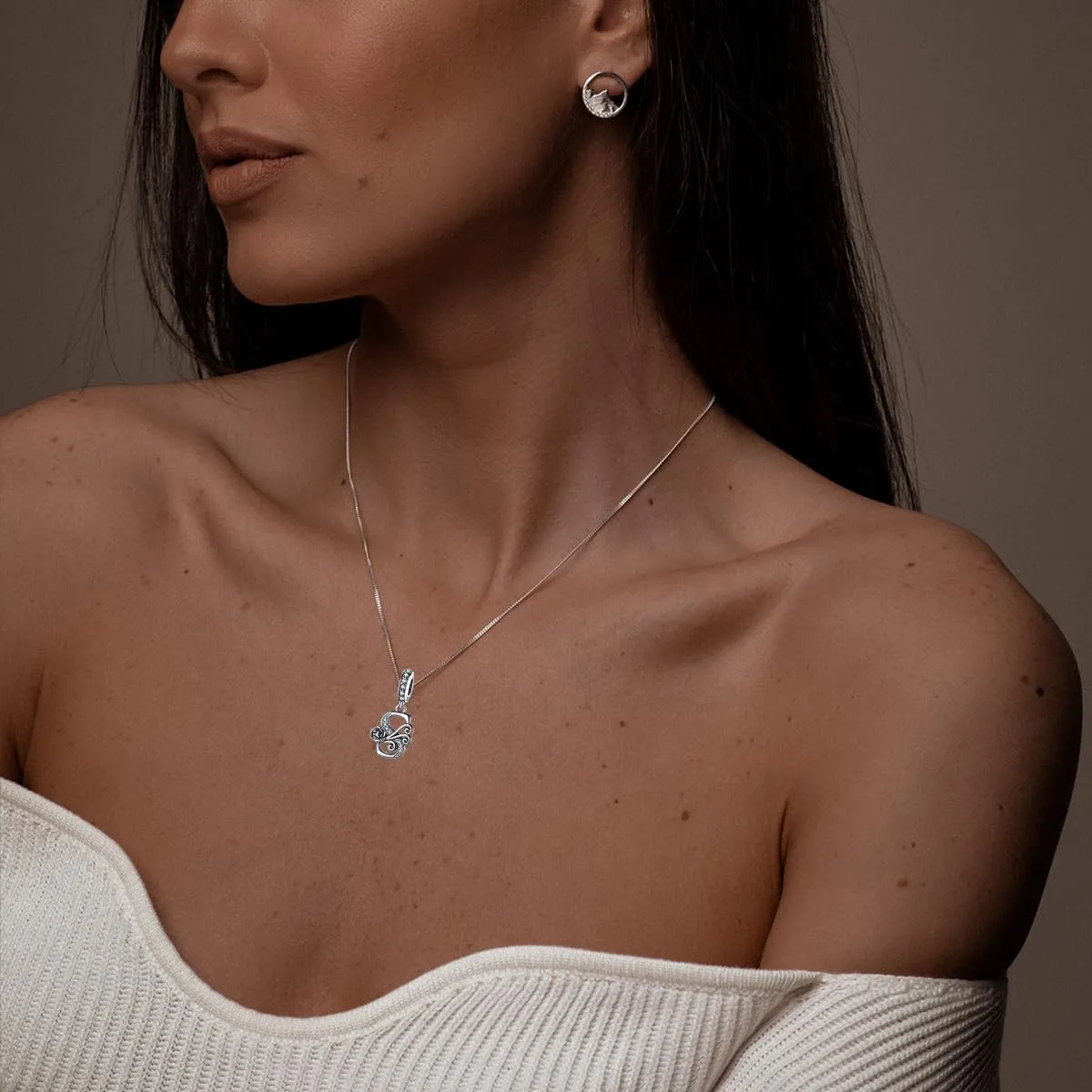 LNQOBU Ciondolo Lettera Rose in Argento Sterling 925 con Zirconia 5A Compatibile con Pandora e Bracciali Europei da Donna - immagine 4