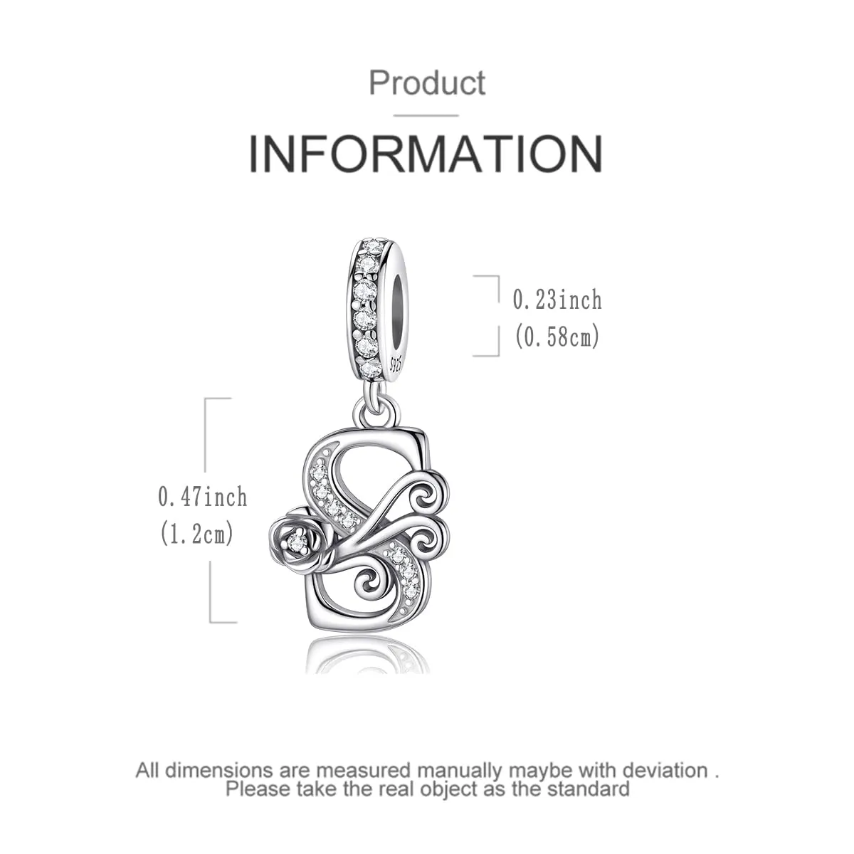 LNQOBU Ciondolo Lettera Rose in Argento Sterling 925 con Zirconia 5A Compatibile con Pandora e Bracciali Europei da Donna - immagine 5
