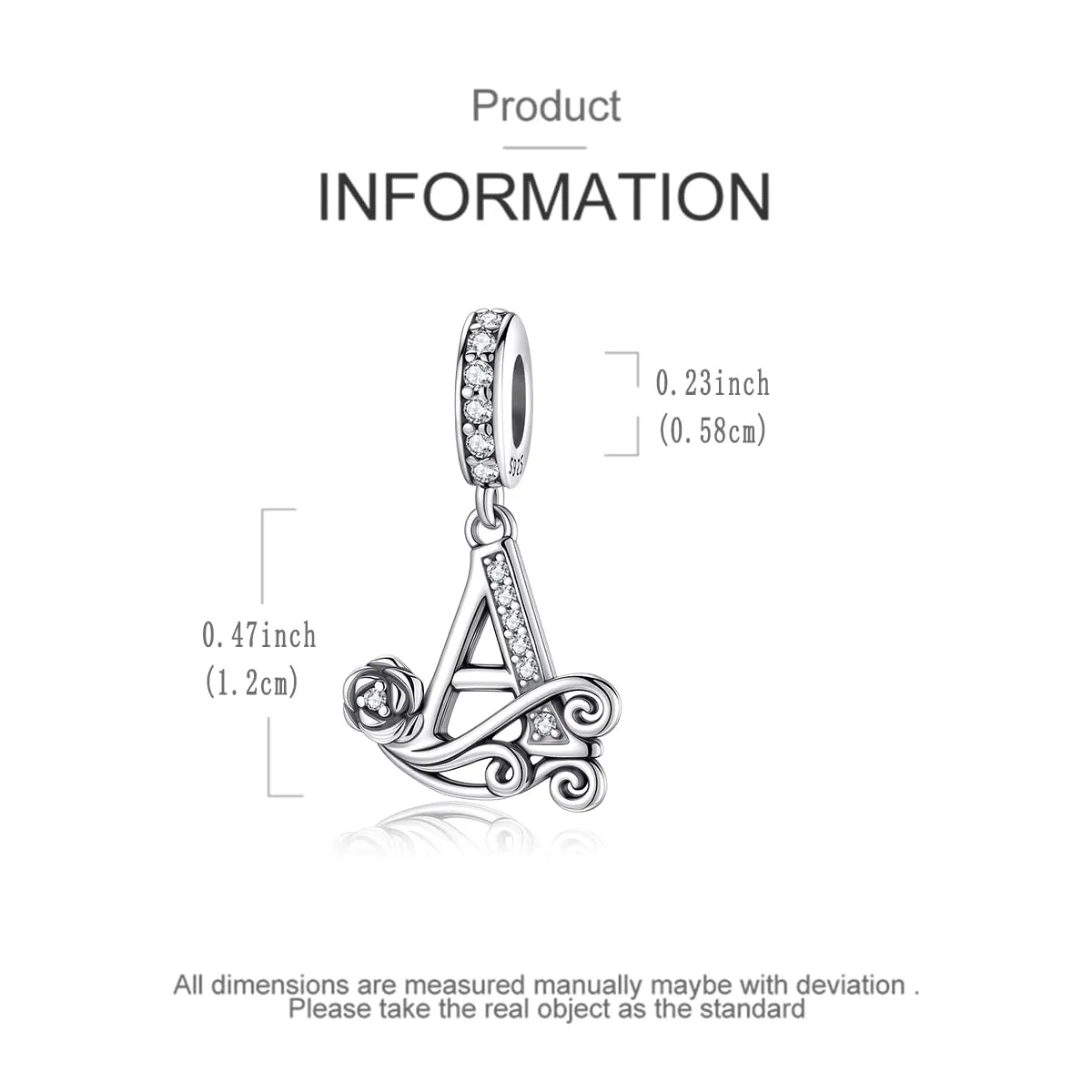 LNQOBU Ciondolo Lettera Rosa in Argento Sterling 925 con Zirconia 5A Compatibile con Pandora e Bracciali Europei per Donna - immagine 5