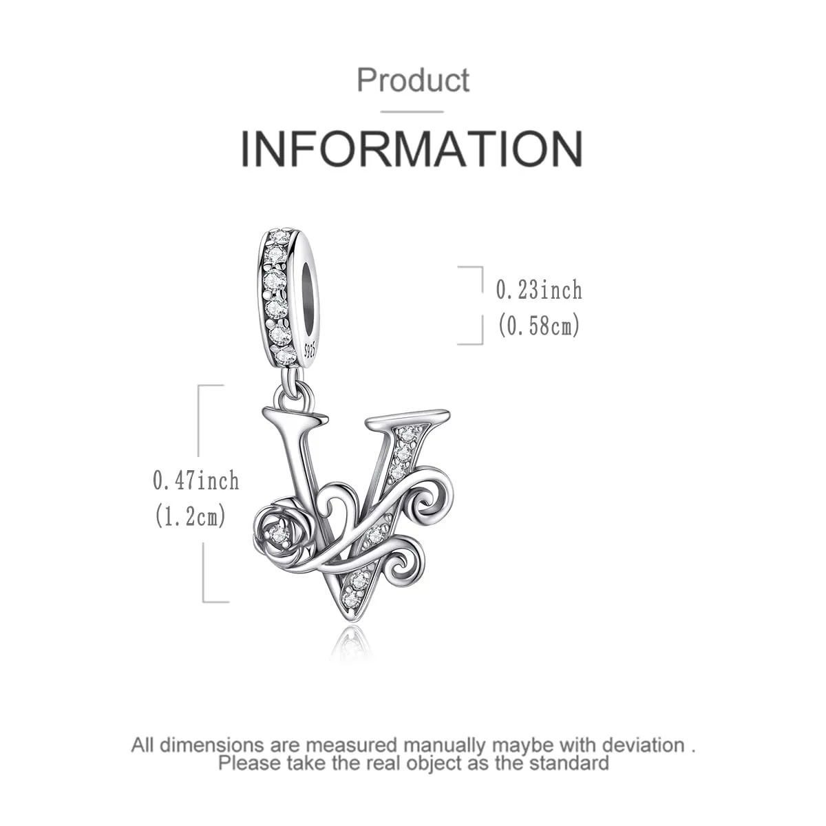 LNQOBU Ciondolo Lettera con Rosa in Argento Sterling 925 e Zirconia 5A per Bracciali Pandora e Europei e Collane da Donna - immagine 5