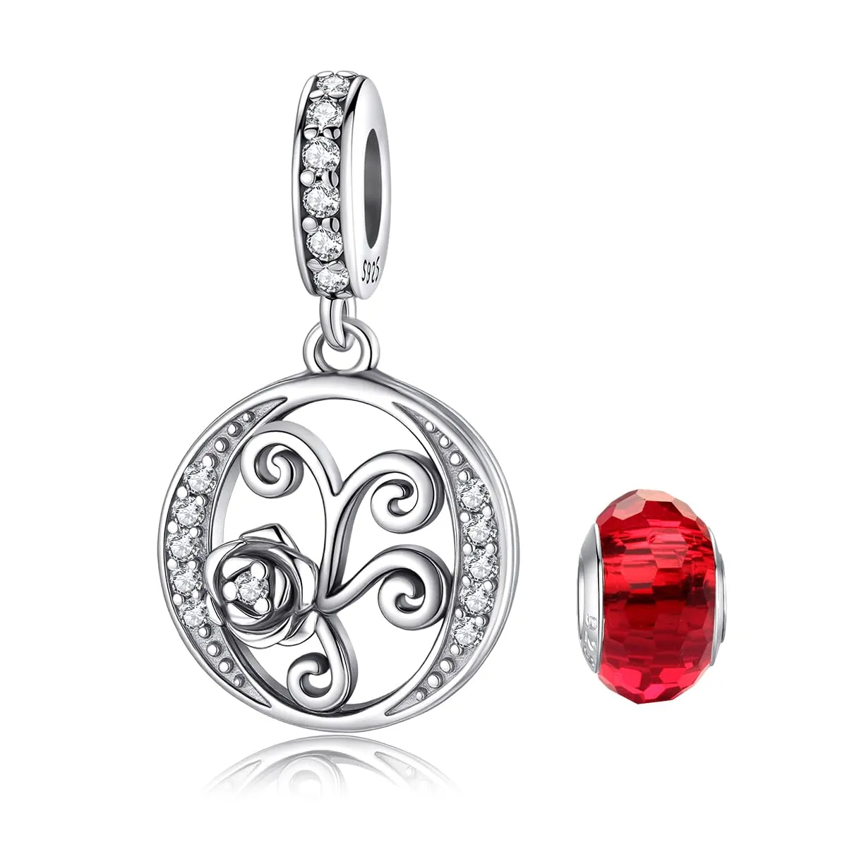 LNQOBU Ciondolo Lettera e Rosa in Argento Sterling 925 con Zirconia 5A per Bracciali Pandora e Europei e Collane da Donna - immagine 1