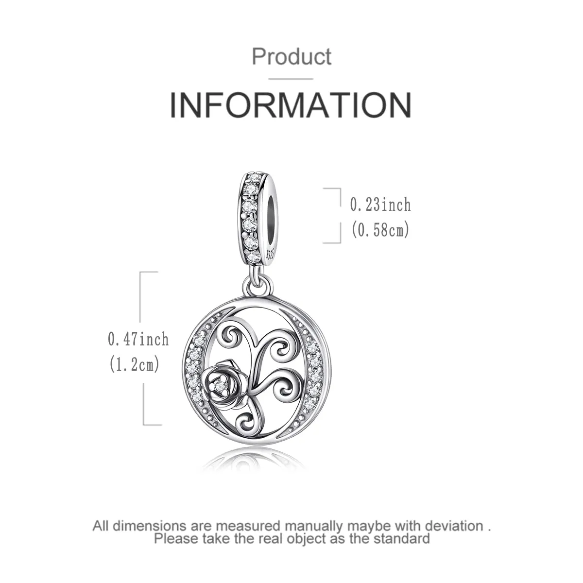 LNQOBU Ciondolo Lettera e Rosa in Argento Sterling 925 con Zirconia 5A per Bracciali Pandora e Europei e Collane da Donna - immagine 5