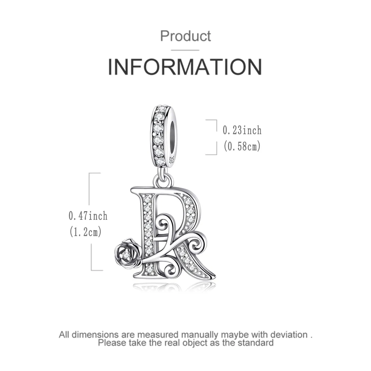LNQOBU Ciondolo Lettera Rose in Argento Sterling 925 con Zirconia 5A Compatibile con Pandora e Bracciali Europei da Donna - immagine 5