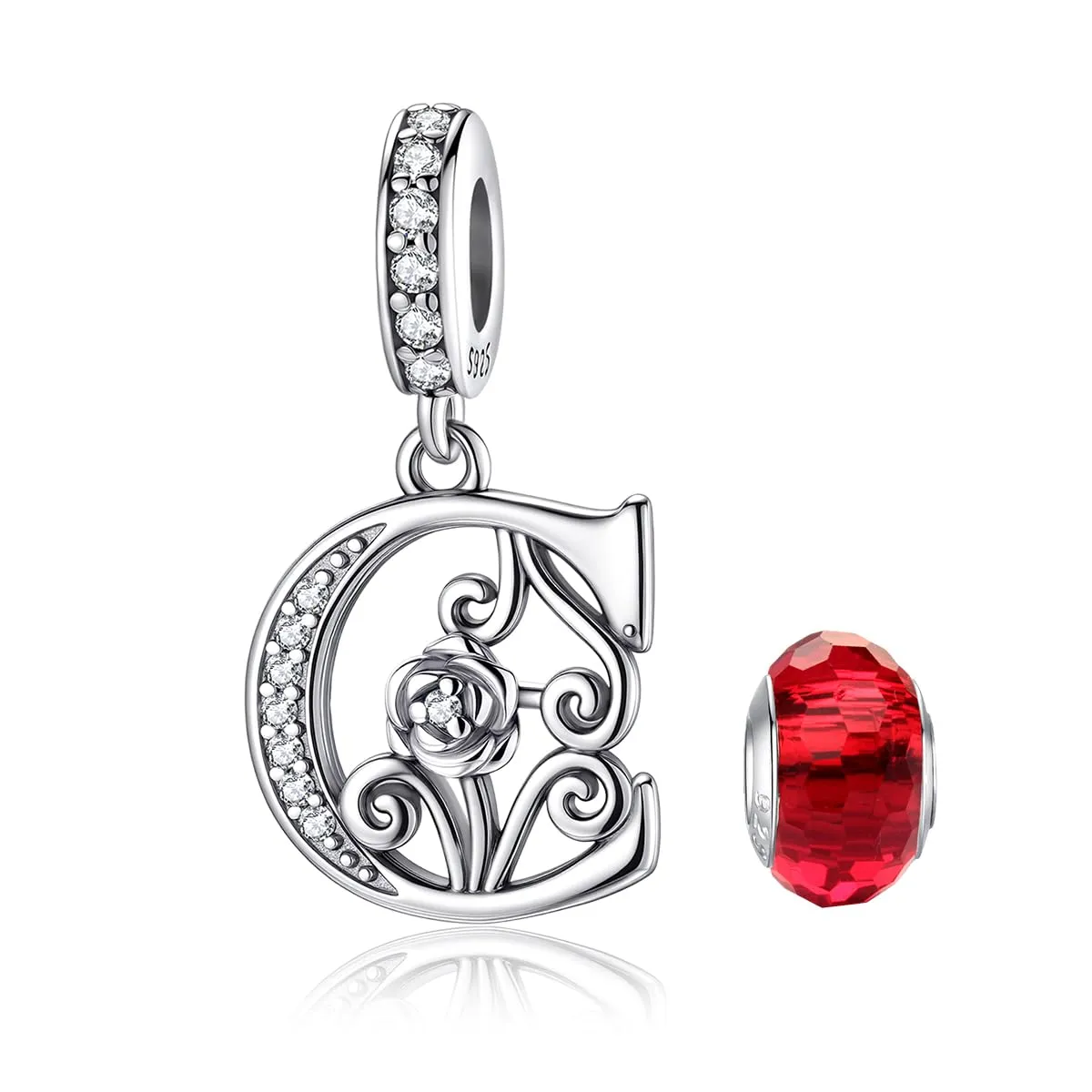 LNQOBU Ciondolo Lettera Alfabeto in Argento Sterling 925 con Zirconia 5A Compatibile con Pandora e Bracciali Europei da Donna - immagine 1