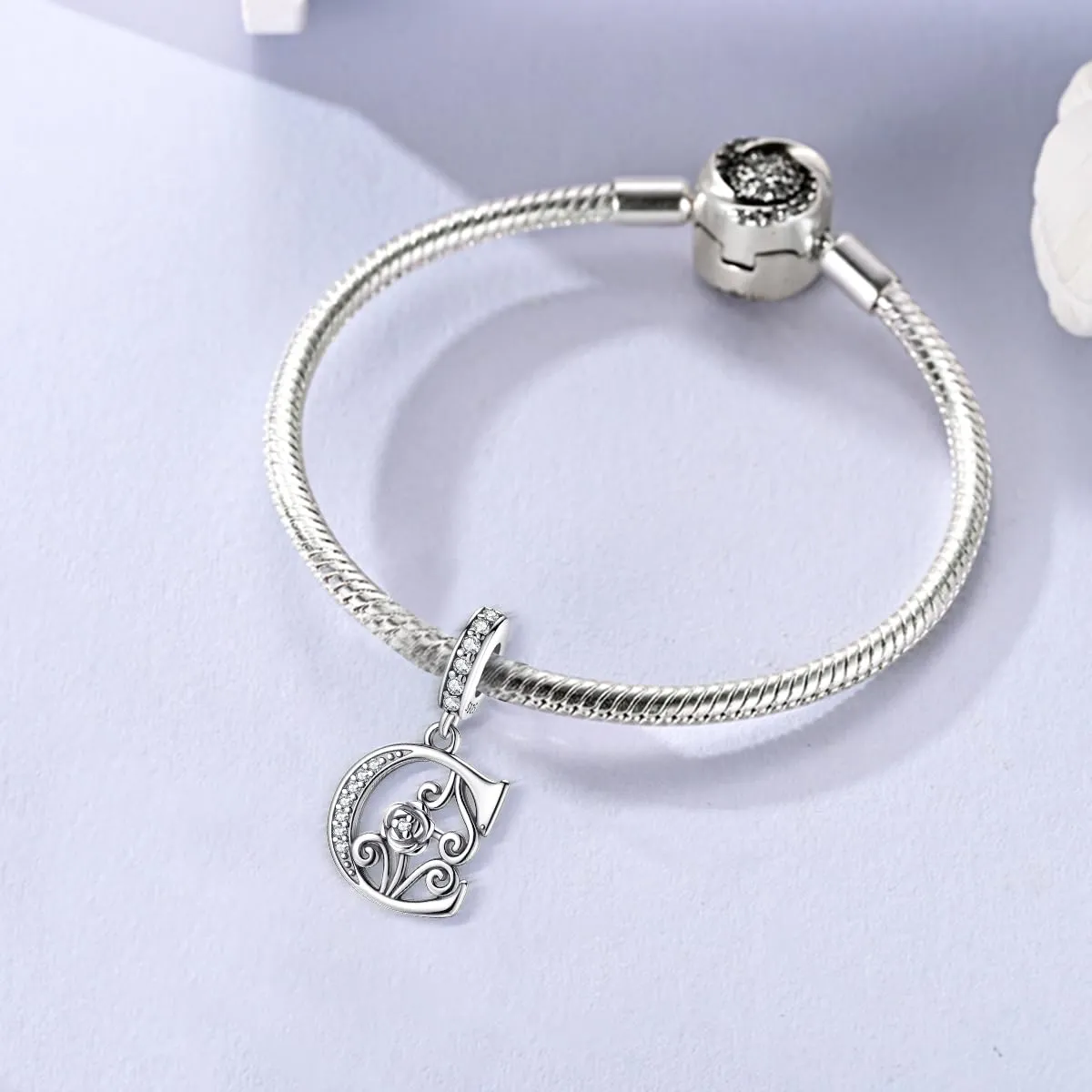 LNQOBU Ciondolo Lettera Alfabeto in Argento Sterling 925 con Zirconia 5A Compatibile con Pandora e Bracciali Europei da Donna - immagine 2