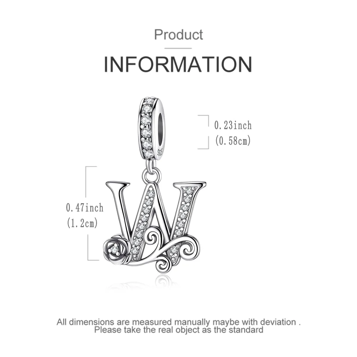 LNQOBU Ciondolo con Lettera Rose in Argento Sterling 925 e Zirconia 5A per Bracciali e Collane da Donna - immagine 5