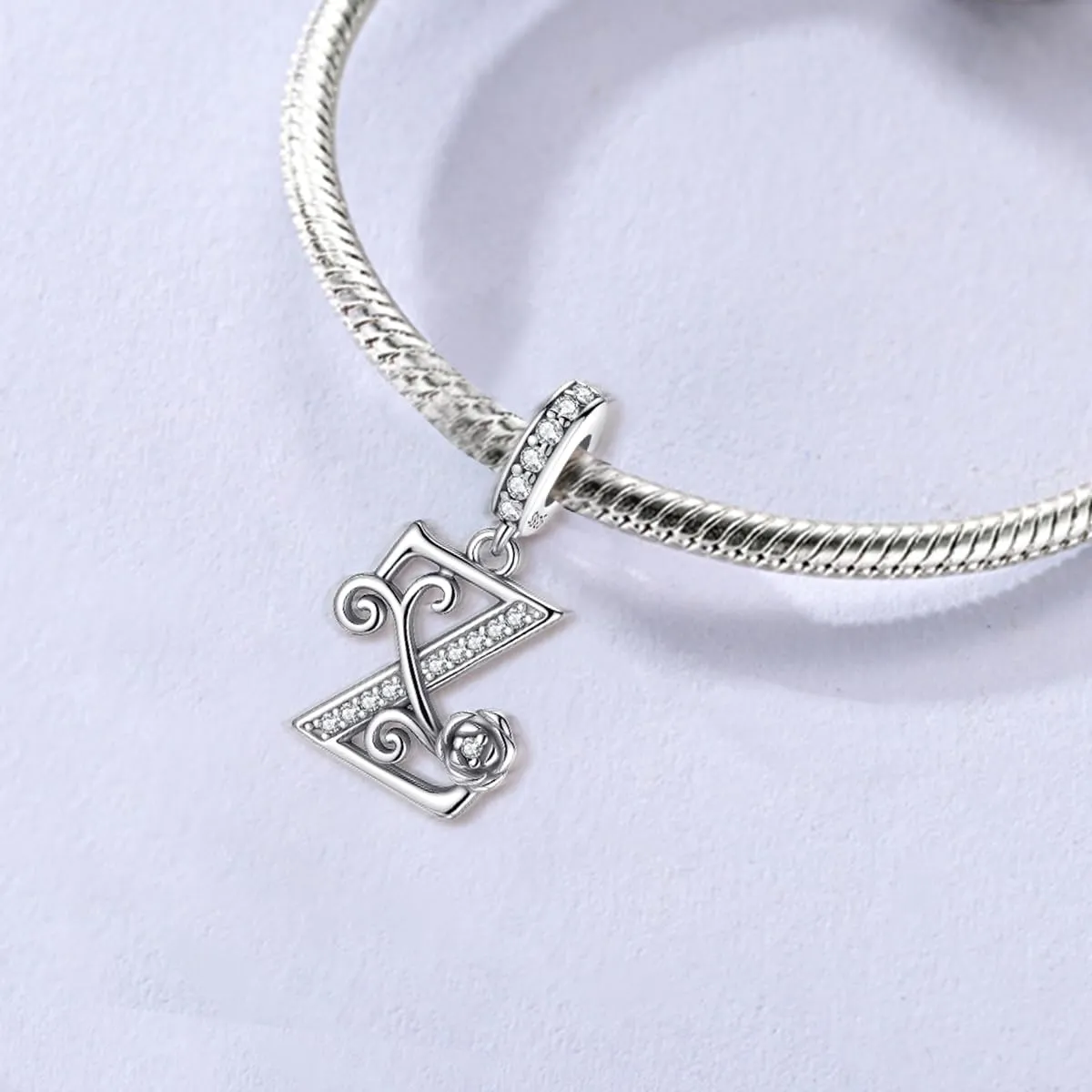 LNQOBU Ciondolo Lettera Alfabeto in Argento Sterling 925 con Zirconia 5A Compatibile con Pandora e Bracciali Europei da Donna - immagine 2