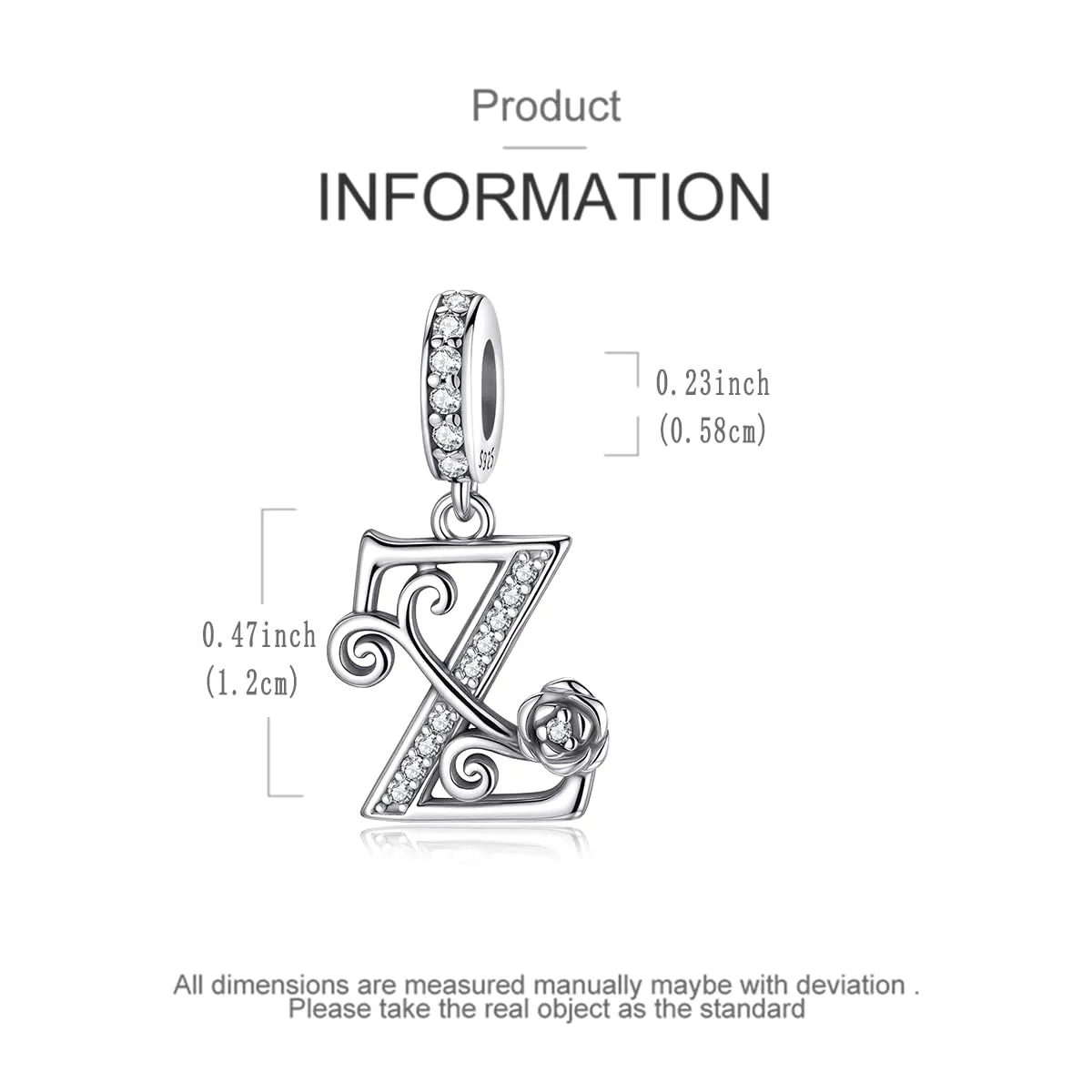 LNQOBU Ciondolo Lettera Alfabeto in Argento Sterling 925 con Zirconia 5A Compatibile con Pandora e Bracciali Europei da Donna - immagine 5