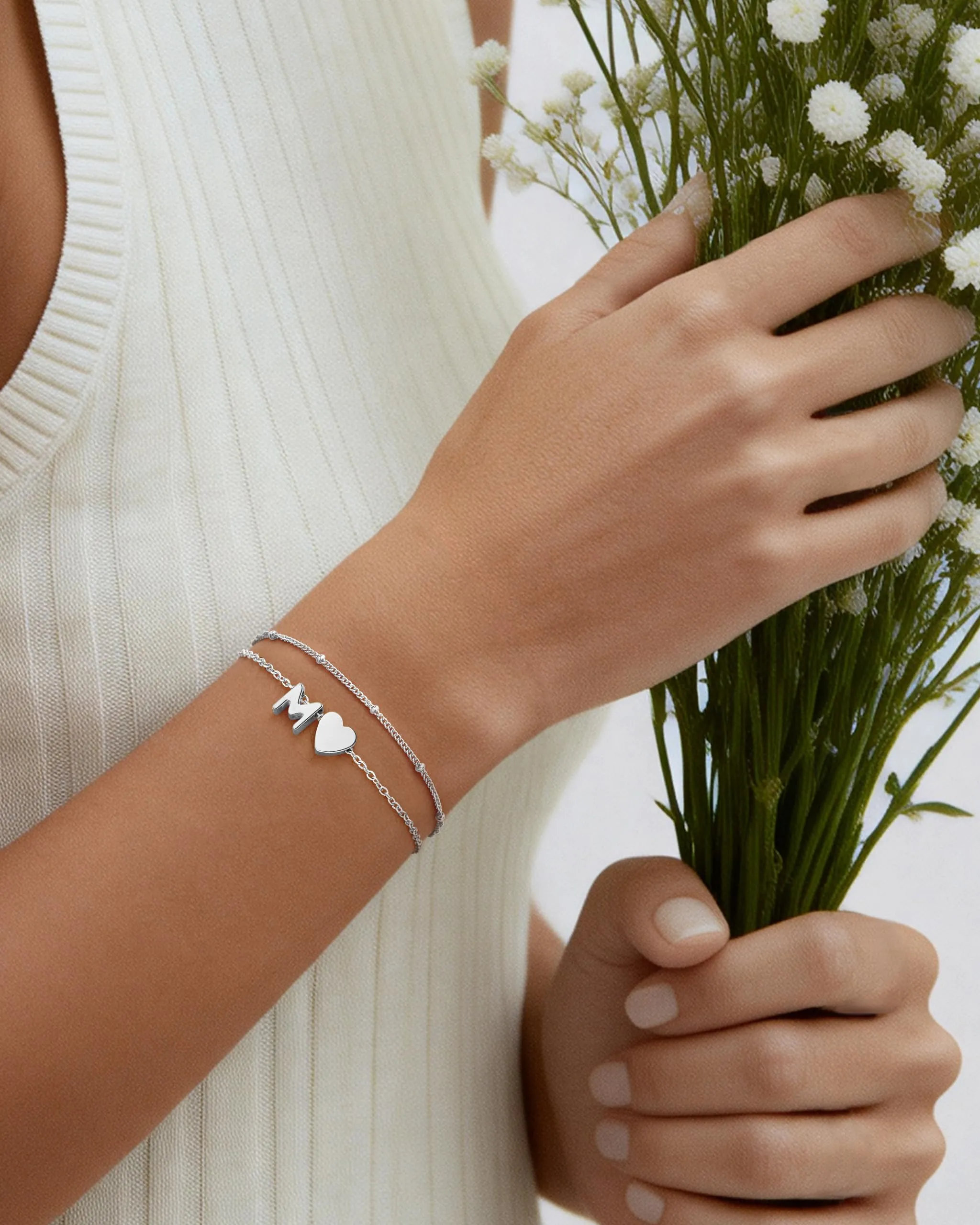 J.Fée Bracciale Donna in Argento 925 con Iniziale Q e Cuori a Strati - immagine 5