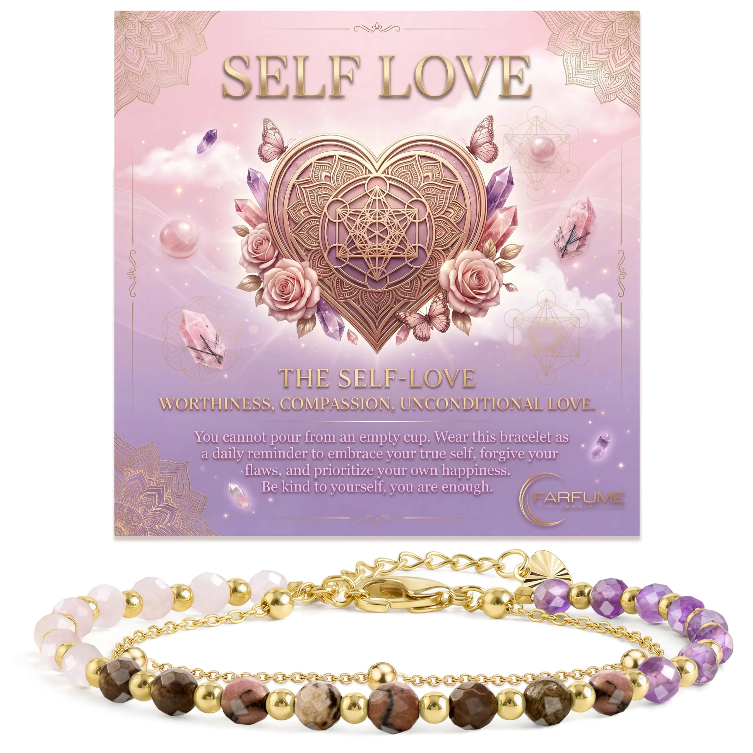 Farfume Amor Proprio - Autostima Bracciale in Pietre Naturali da 4mm per Donna - immagine 1
