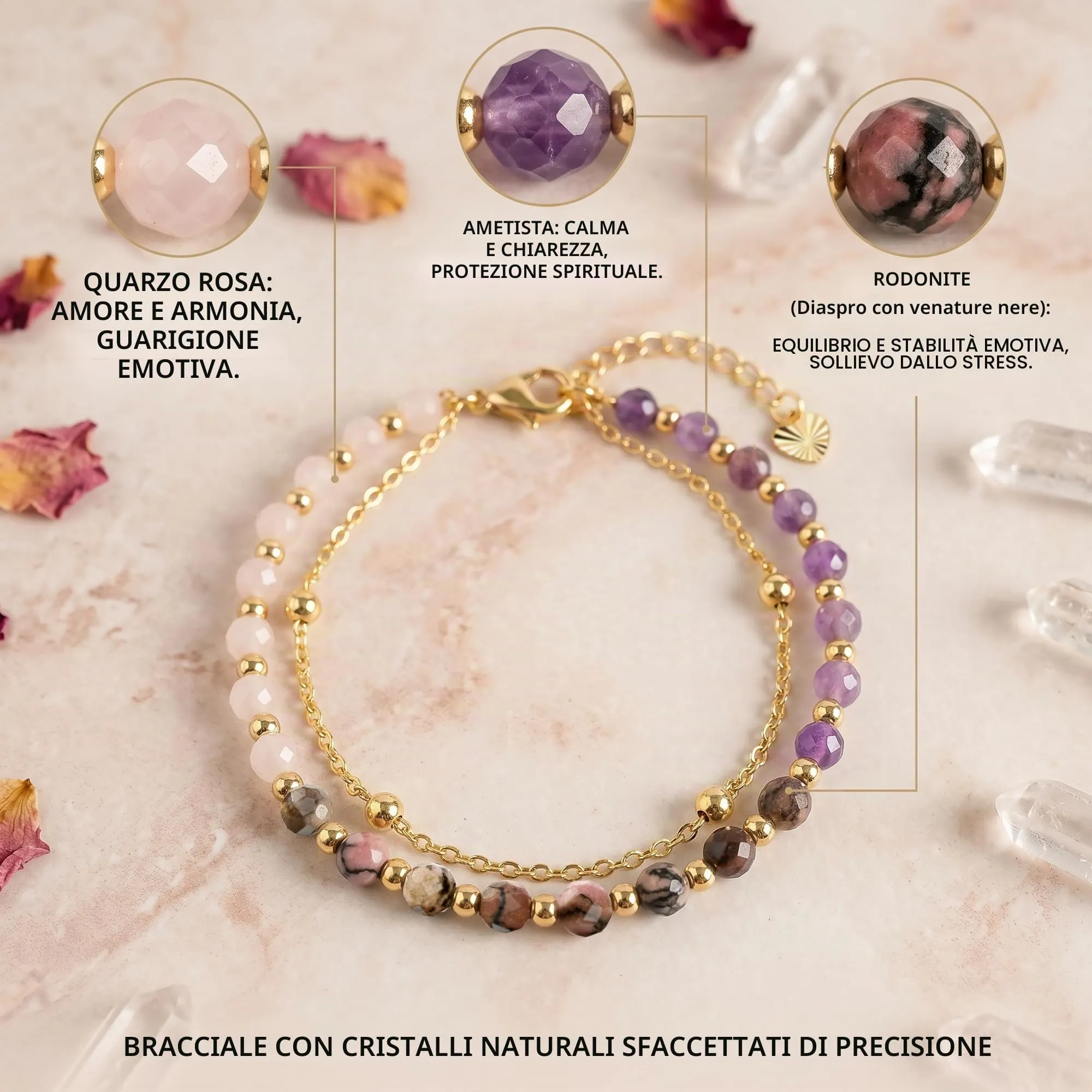 Farfume Amor Proprio - Autostima Bracciale in Pietre Naturali da 4mm per Donna - immagine 2