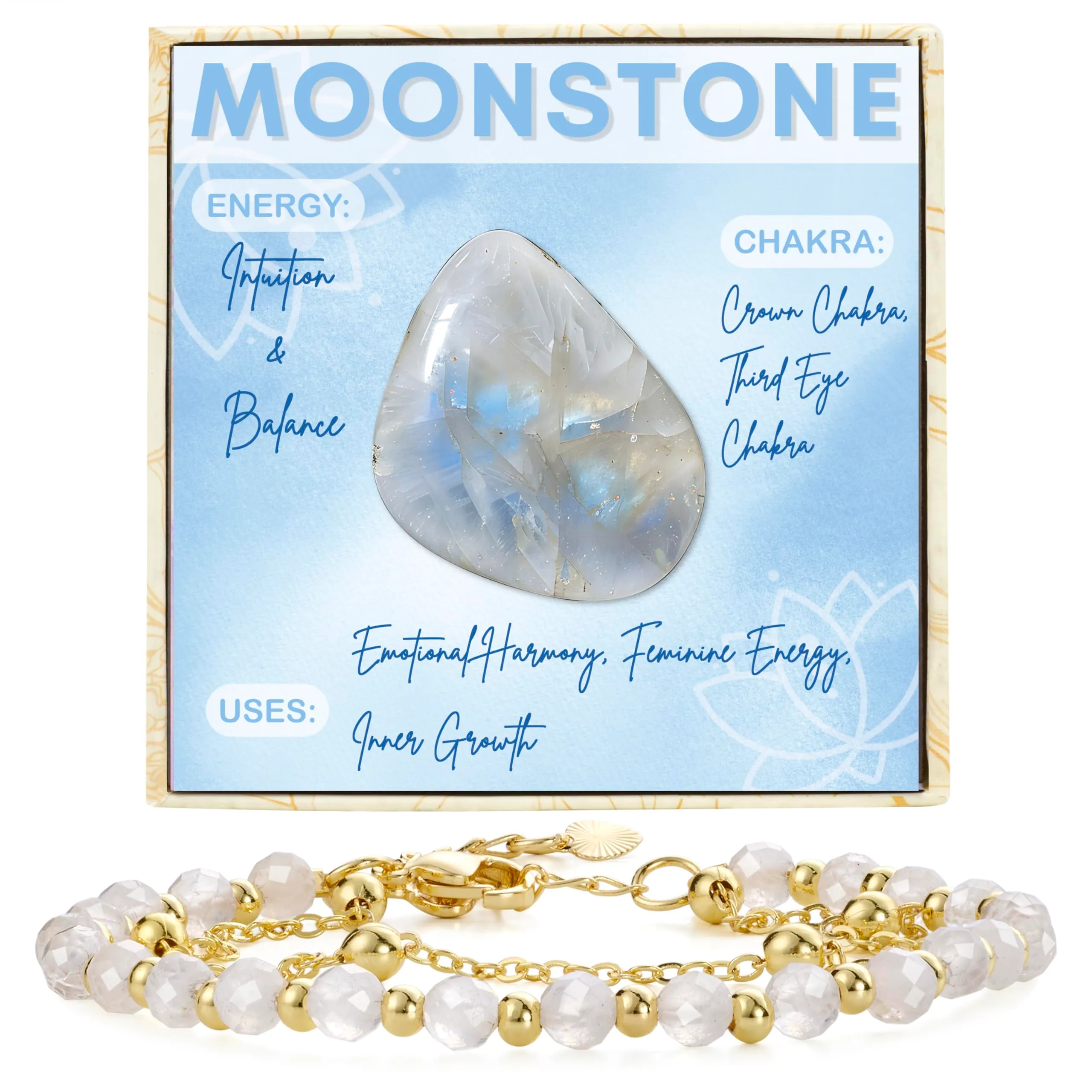 Farfume Bracciale in Pietra di Luna Moonstone per Donna, Perle in Pietra Naturale da 4mm - immagine 1