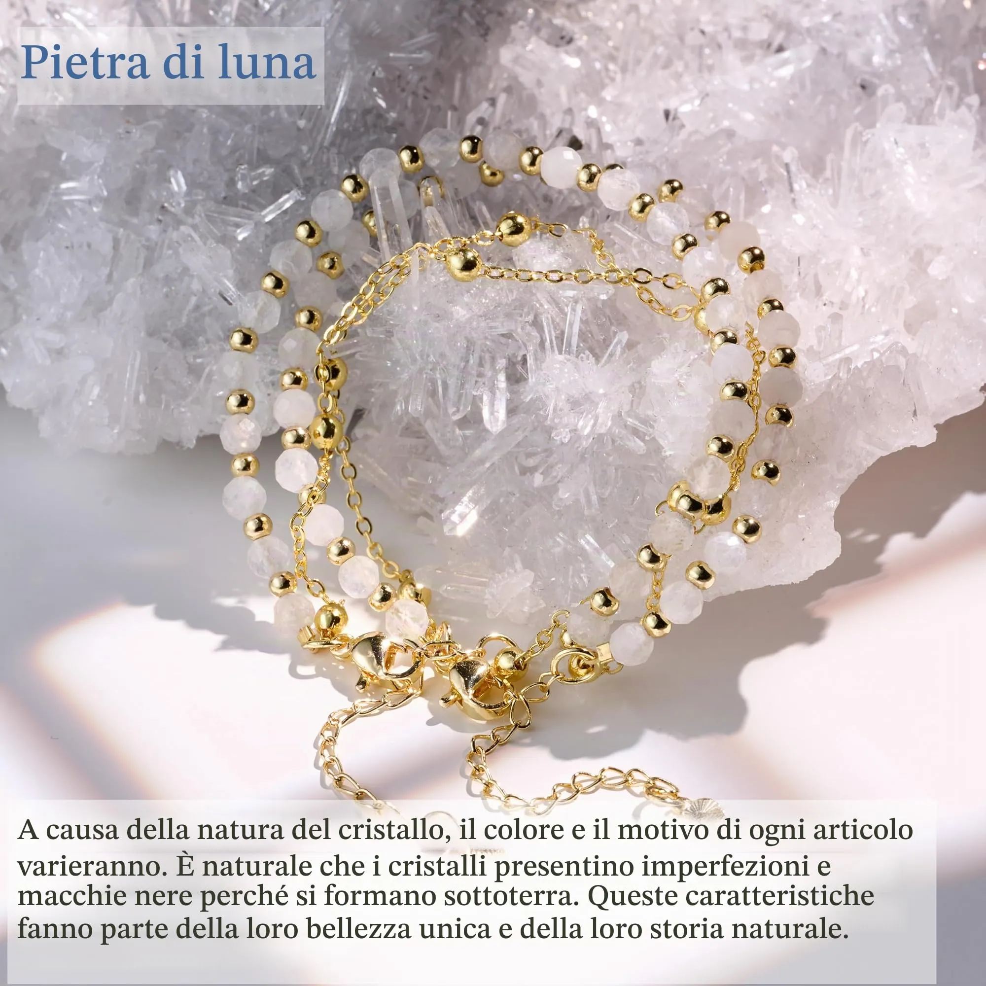 Farfume Bracciale in Pietra di Luna Moonstone per Donna, Perle in Pietra Naturale da 4mm - immagine 3