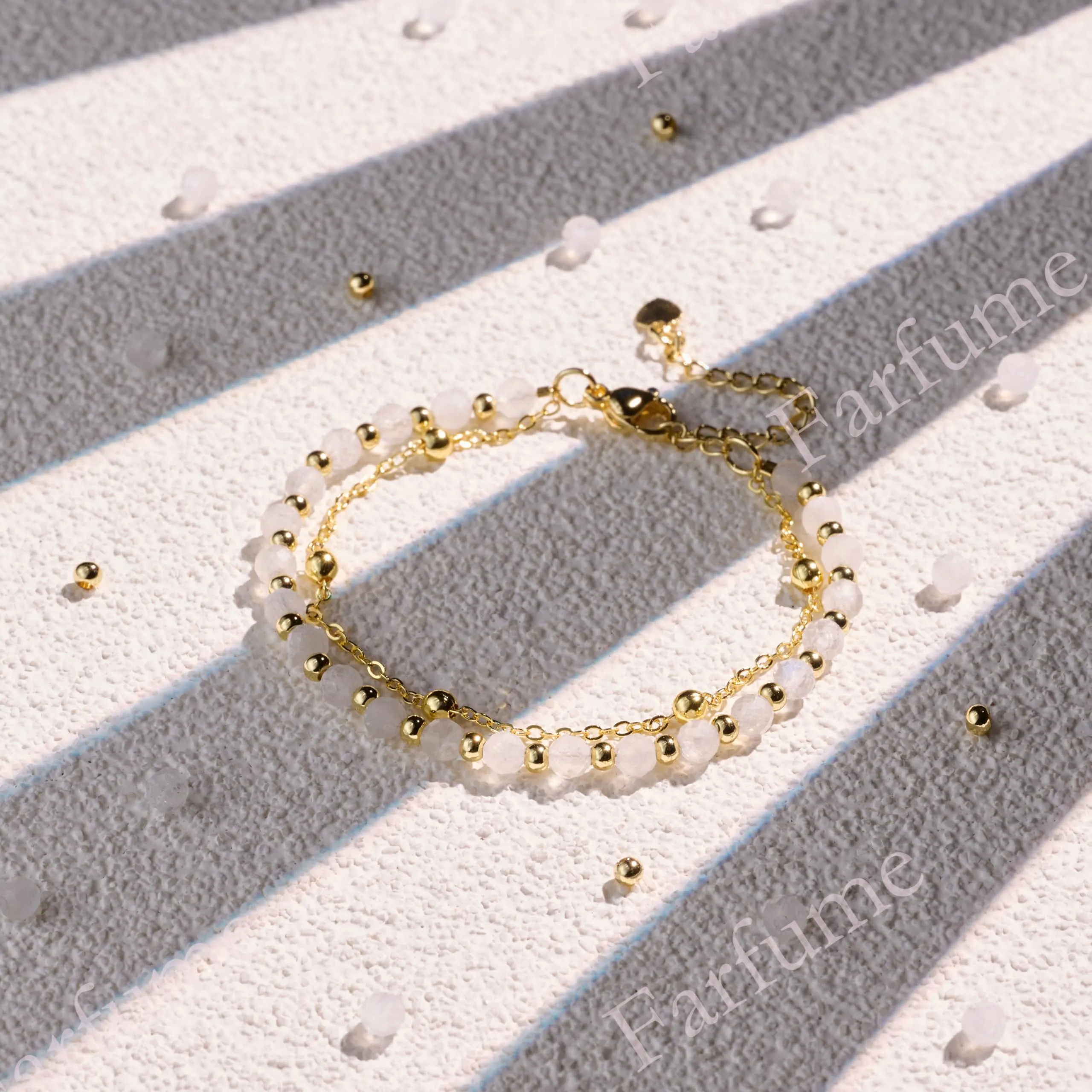 Farfume Bracciale in Pietra di Luna Moonstone per Donna, Perle in Pietra Naturale da 4mm - immagine 5