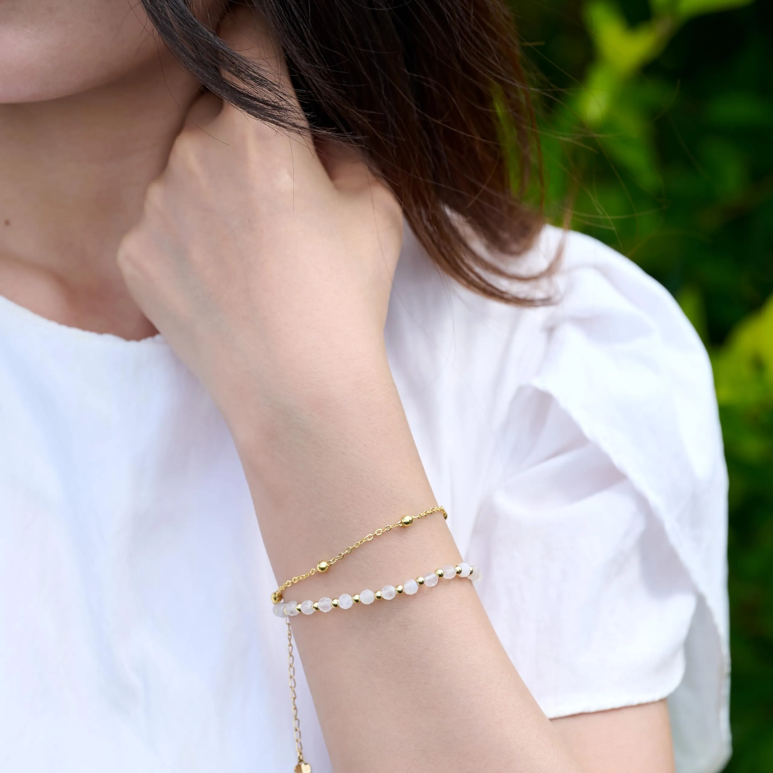 Farfume Bracciale in Pietra di Luna Moonstone per Donna, Perle in Pietra Naturale da 4mm - immagine 6