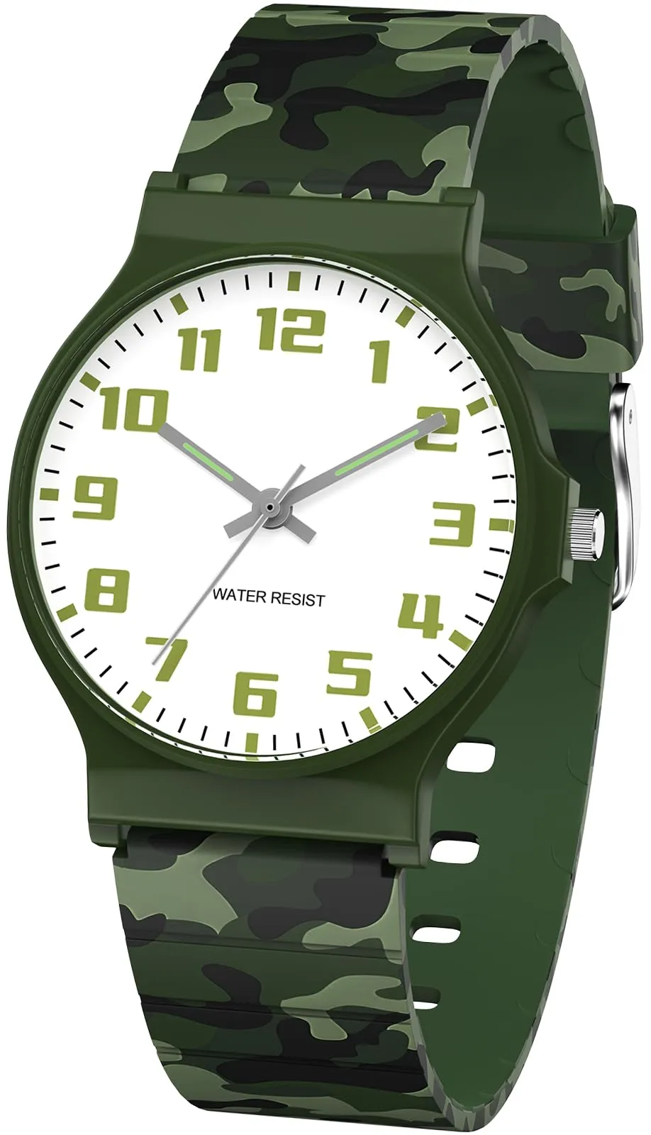 SOCICO Orologio Analogico Sportivo Impermeabile 30m per Bambini 5-15 Anni, Verde Mimetico, SOC-1010L - immagine 1