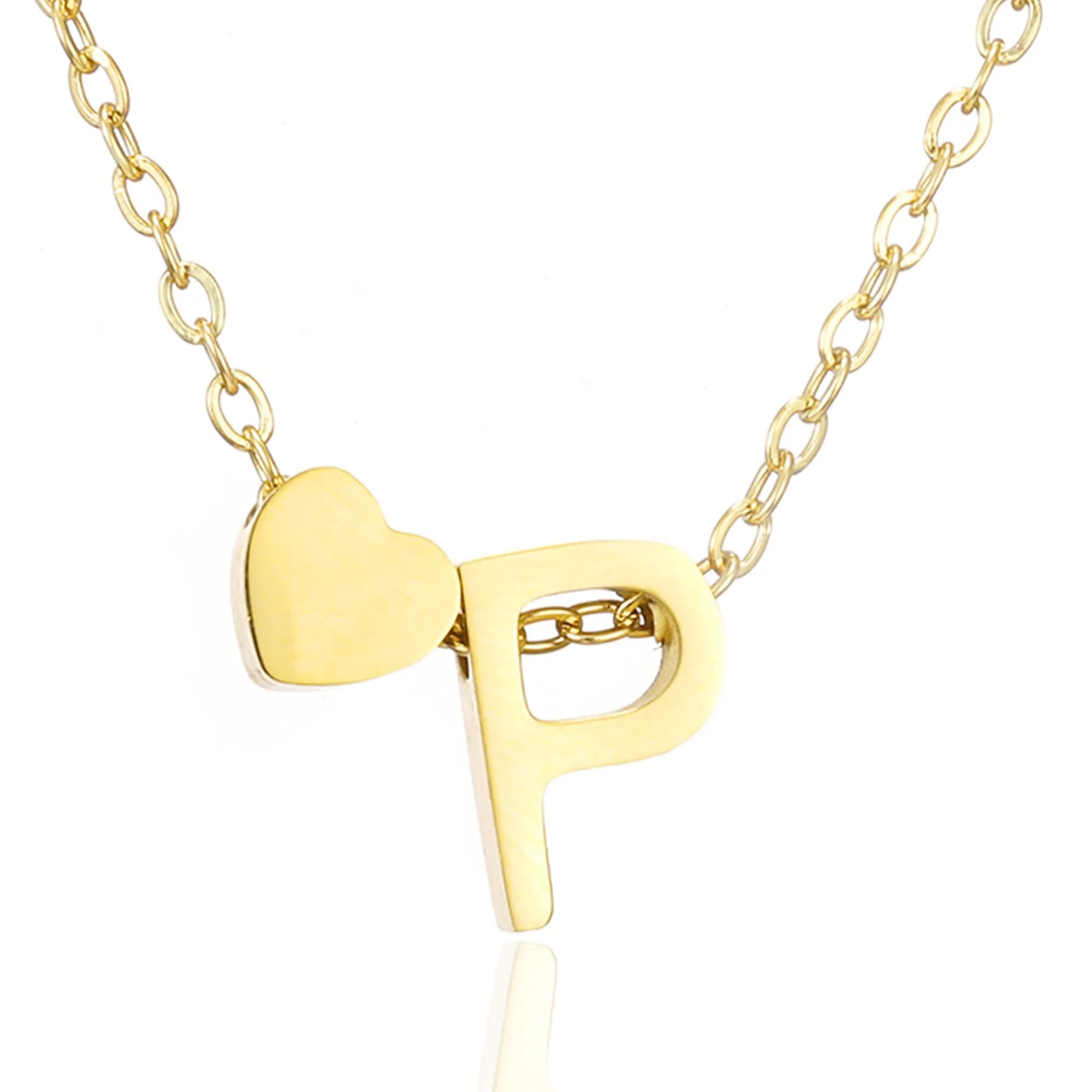 AFSTALR Collana con Iniziale Lettera P e Cuore in Acciaio Inossidabile Oro, 45+5cm - immagine 1