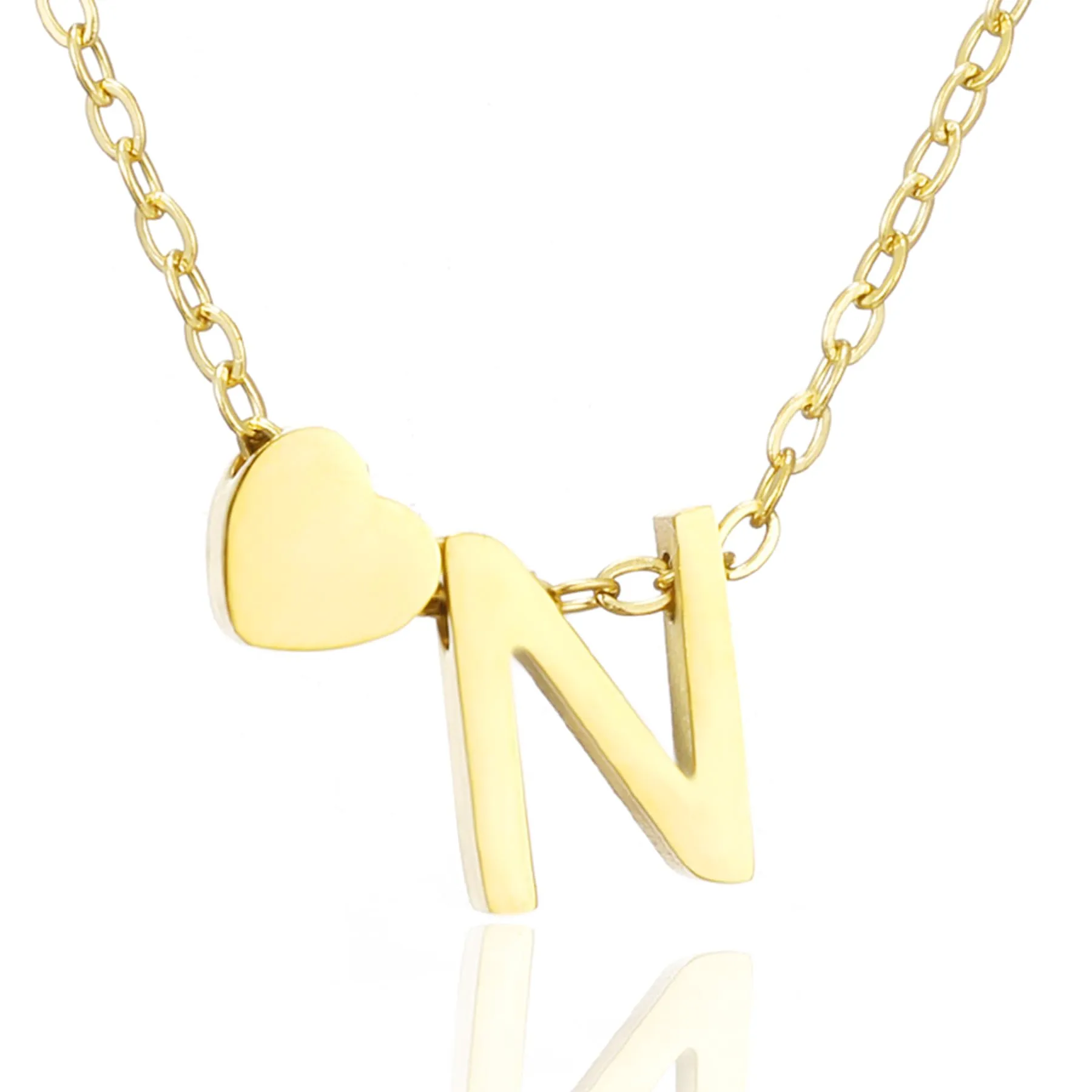 AFSTALR Collana con Iniziale Lettera N e Cuore in Acciaio Inossidabile Oro, 45+5cm - immagine 1