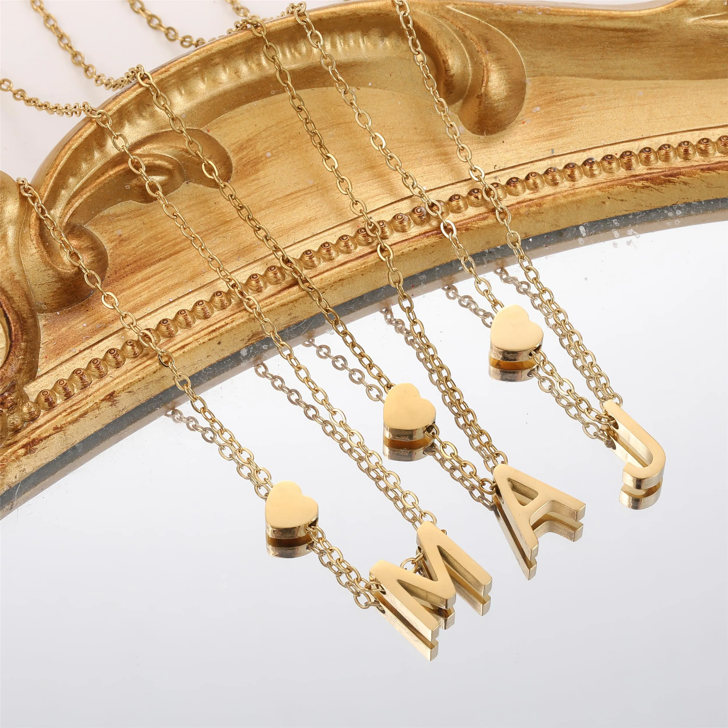 AFSTALR Collana con Iniziale e Cuore in Acciaio Inossidabile, Oro, 45+5cm - immagine 6