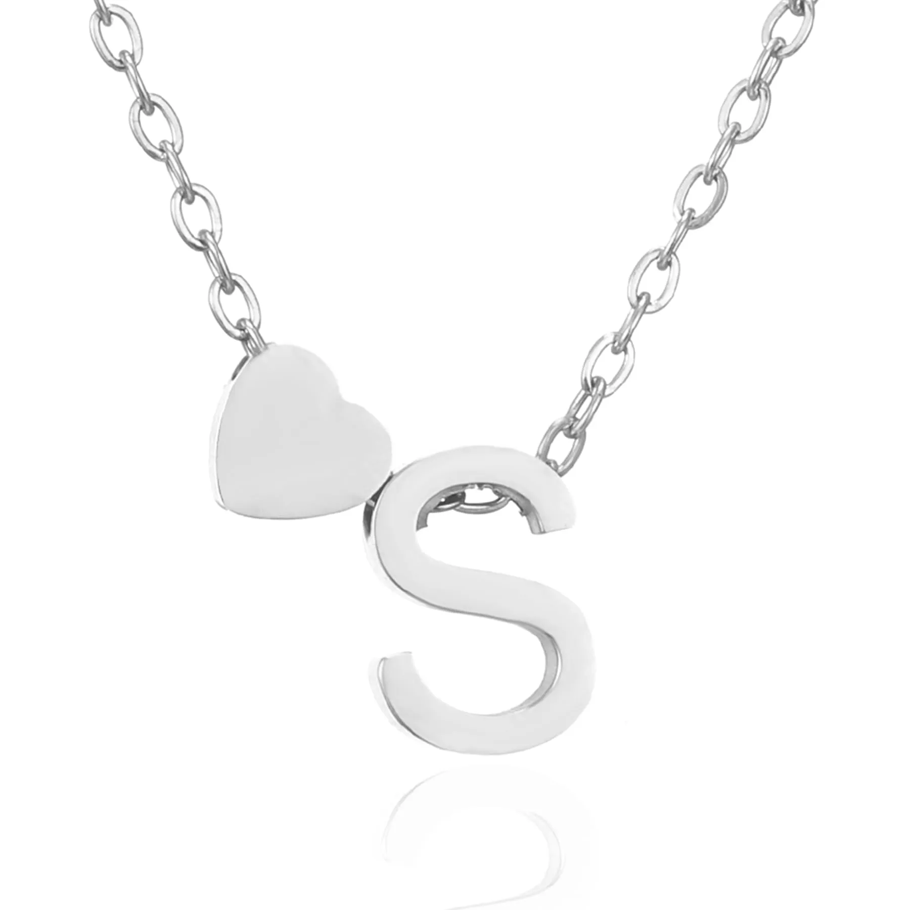 AFSTALR Collana con Iniziale S e Cuore in Acciaio Inossidabile Argento 45+5cm - immagine 1