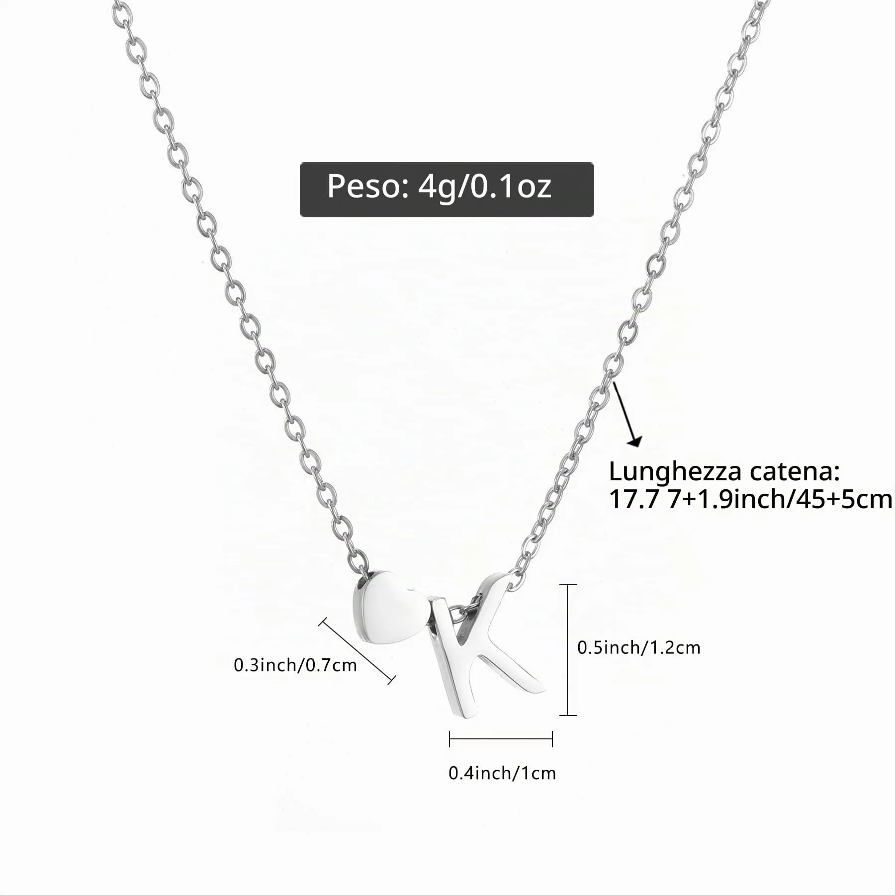 AFSTALR Collana con Iniziale S e Cuore in Acciaio Inossidabile Argento 45+5cm - immagine 6