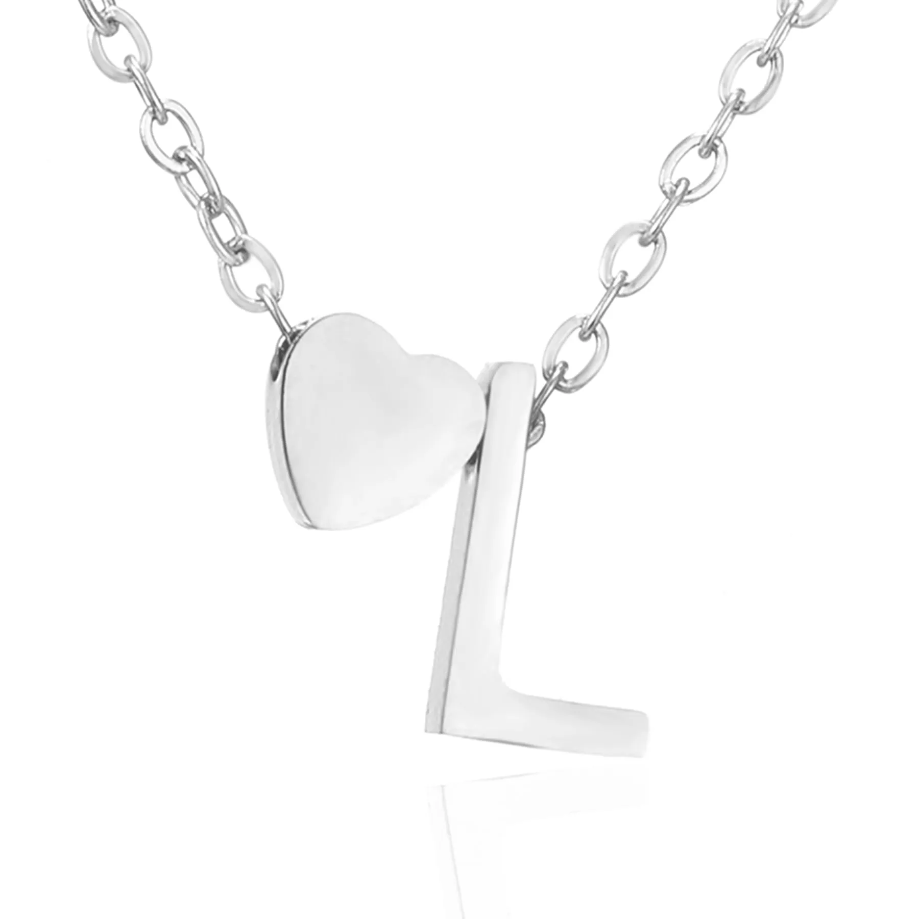 AFSTALR Collana con Iniziale L e Cuore in Acciaio Inossidabile Argento, 45+5cm - immagine 1