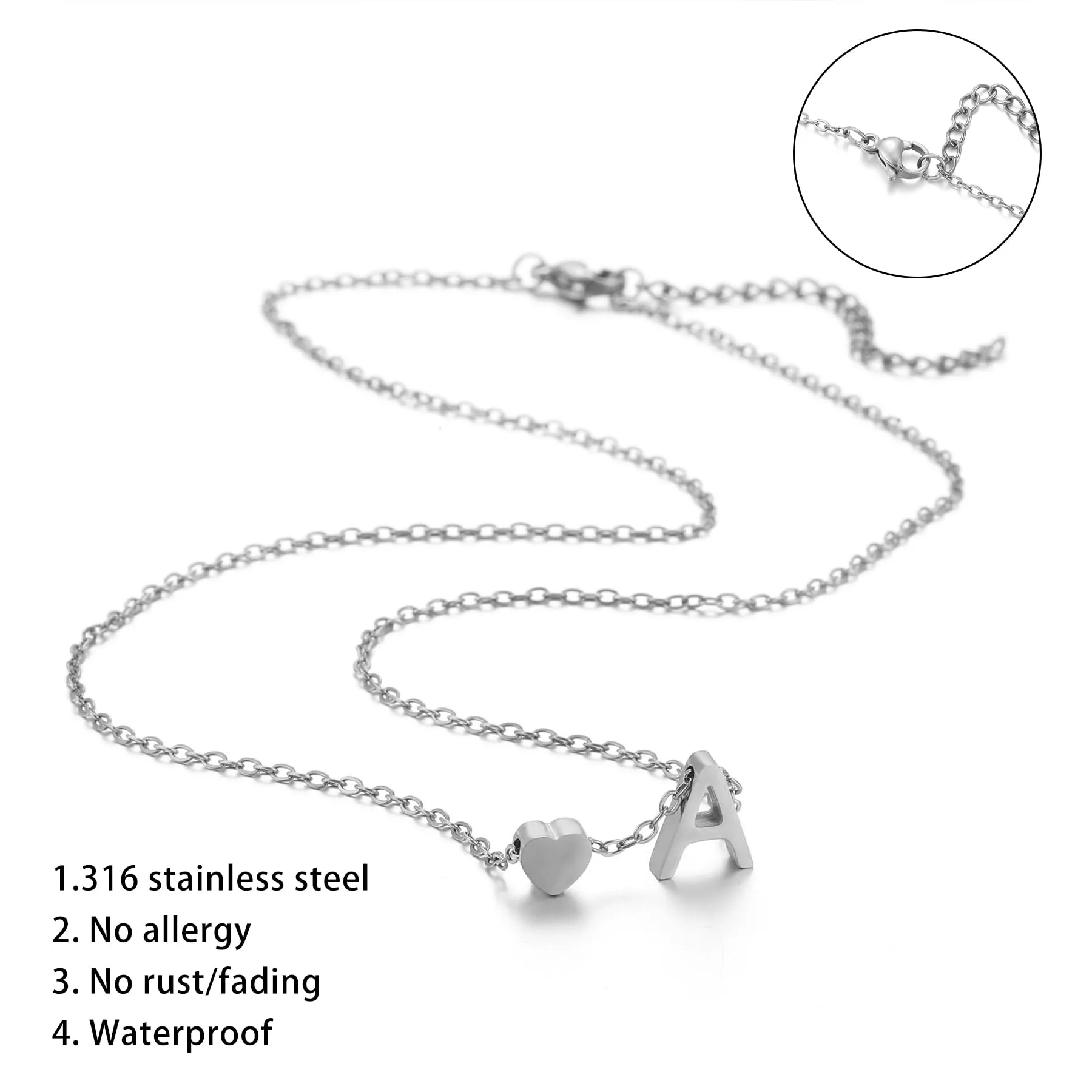 AFSTALR Collana con Iniziale L e Cuore in Acciaio Inossidabile Argento, 45+5cm - immagine 4