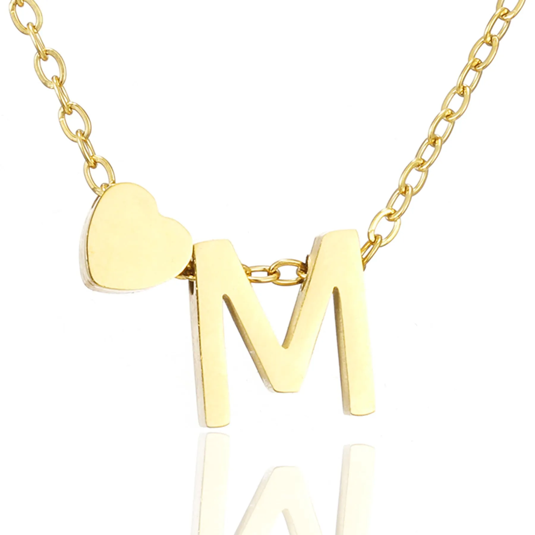 AFSTALR Collana con Iniziale M e Cuore in Acciaio Inossidabile Oro, 45+5cm - immagine 1