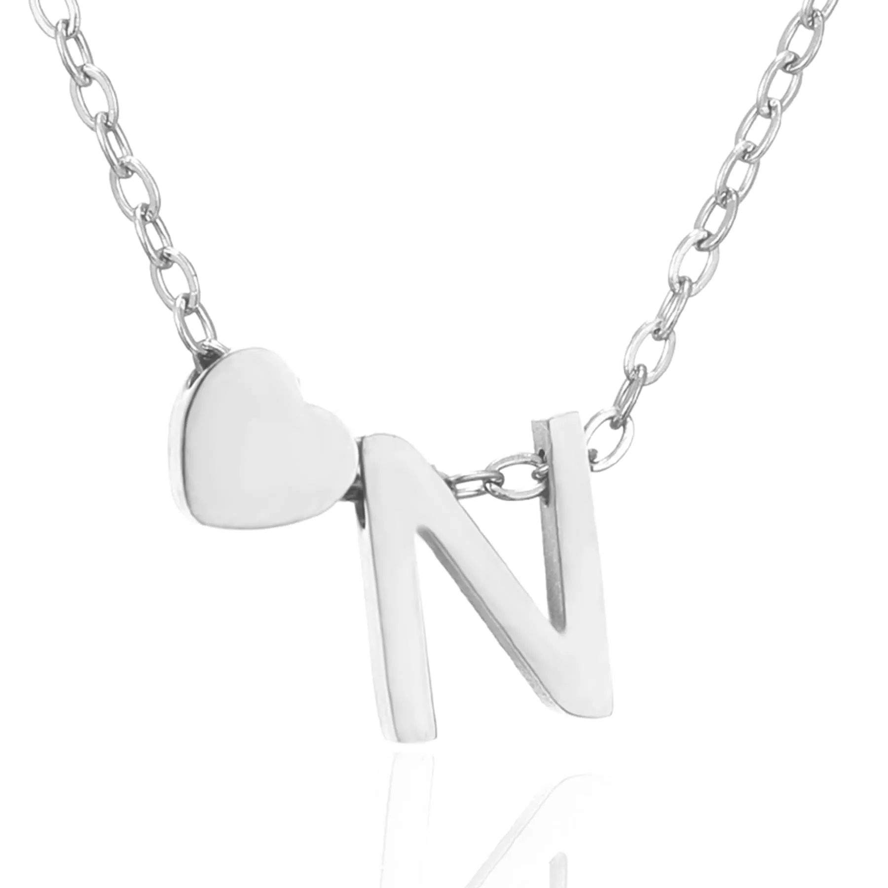 AFSTALR Collana con Iniziale Donna Cuore Lettera N Argento Acciaio Inossidabile 45+5cm - immagine 1