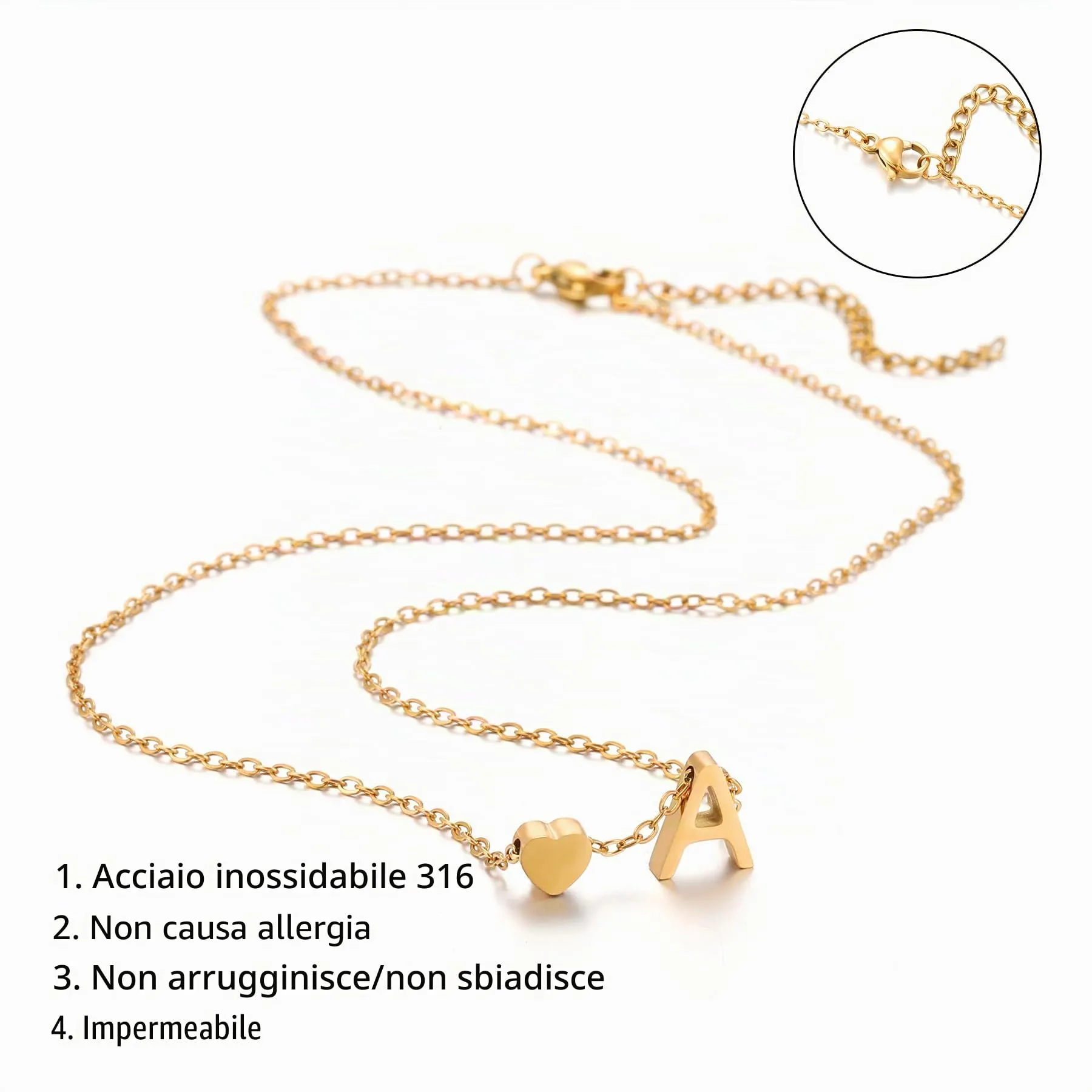 AFSTALR Collana con Iniziale Lettera B e Ciondolo Cuore in Acciaio Inossidabile, Oro, 45+5cm - immagine 4