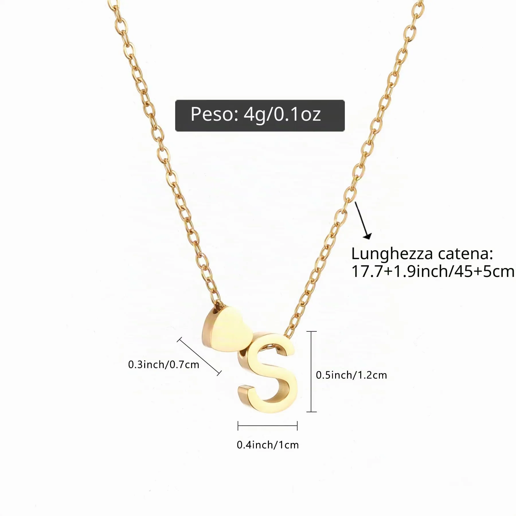 AFSTALR Collana con Iniziale Lettera B e Ciondolo Cuore in Acciaio Inossidabile, Oro, 45+5cm - immagine 7