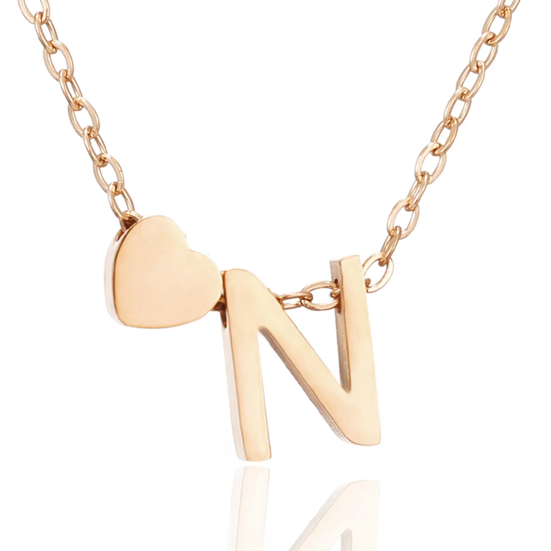 AFSTALR Collana con Iniziale N e Cuore in Acciaio Inossidabile, Oro Rosa, 45+5cm - immagine 1