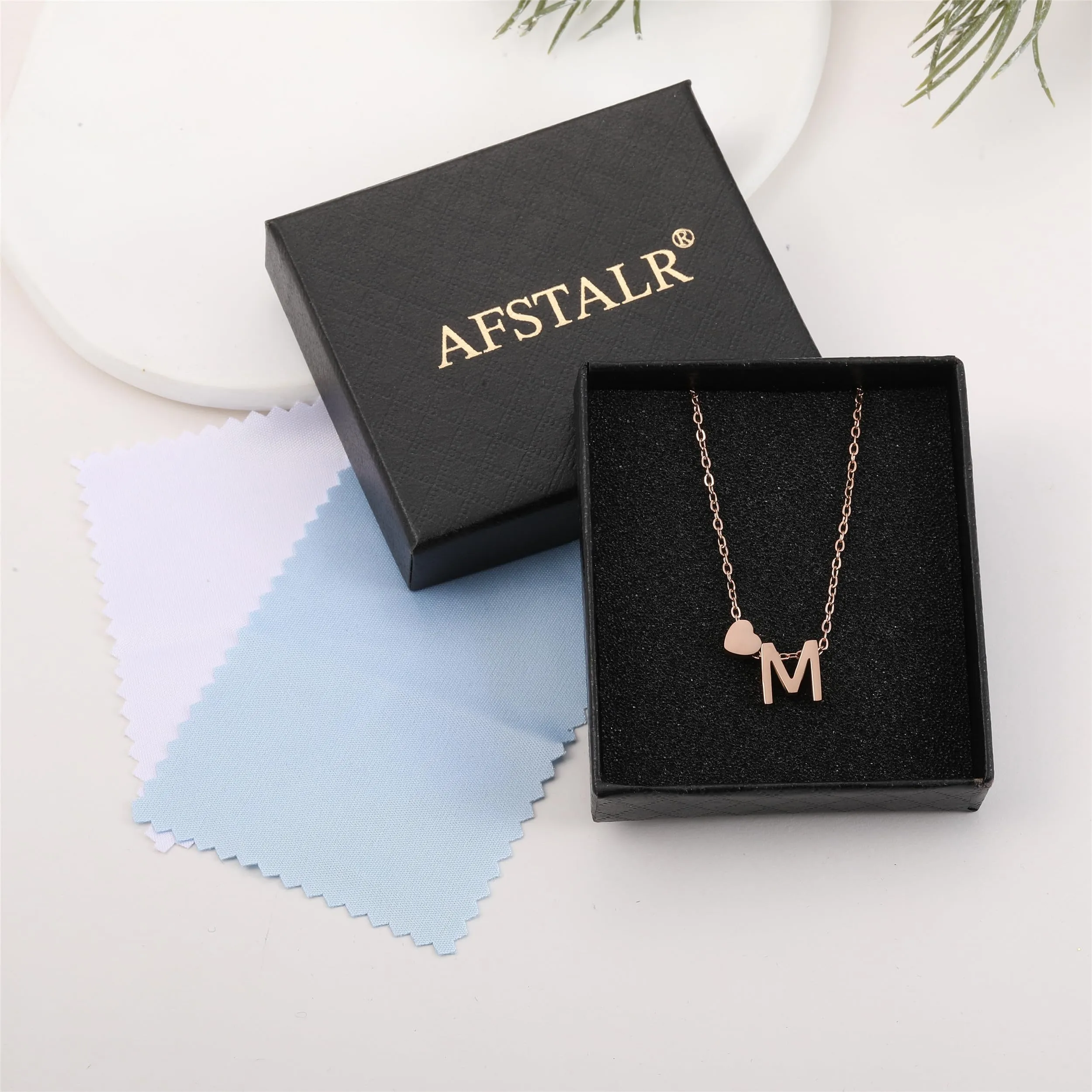 AFSTALR Collana con Iniziale N e Cuore in Acciaio Inossidabile, Oro Rosa, 45+5cm - immagine 7
