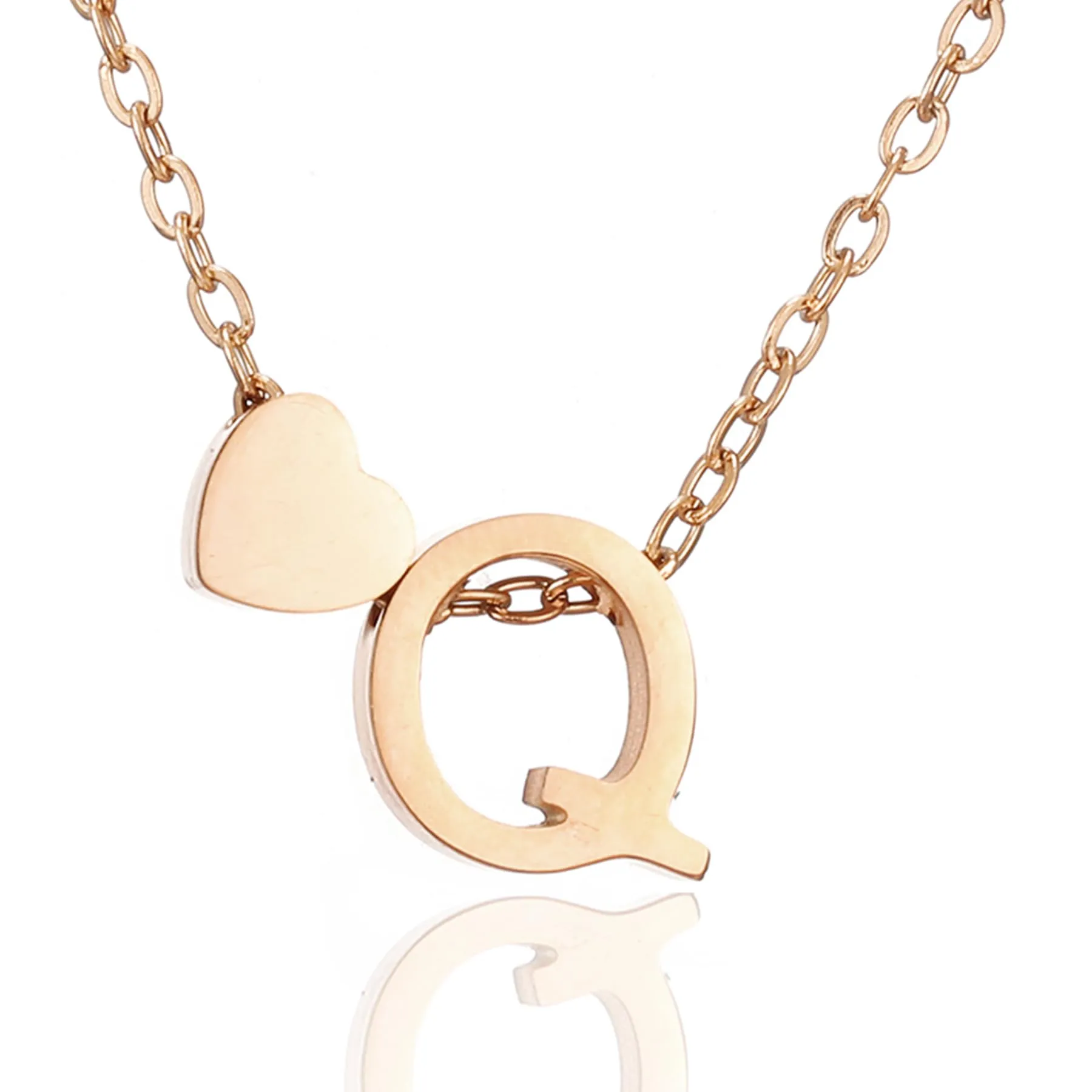 AFSTALR Collana con Iniziale e Cuore in Acciaio Inossidabile, Oro Rosa, 45+5cm - immagine 1