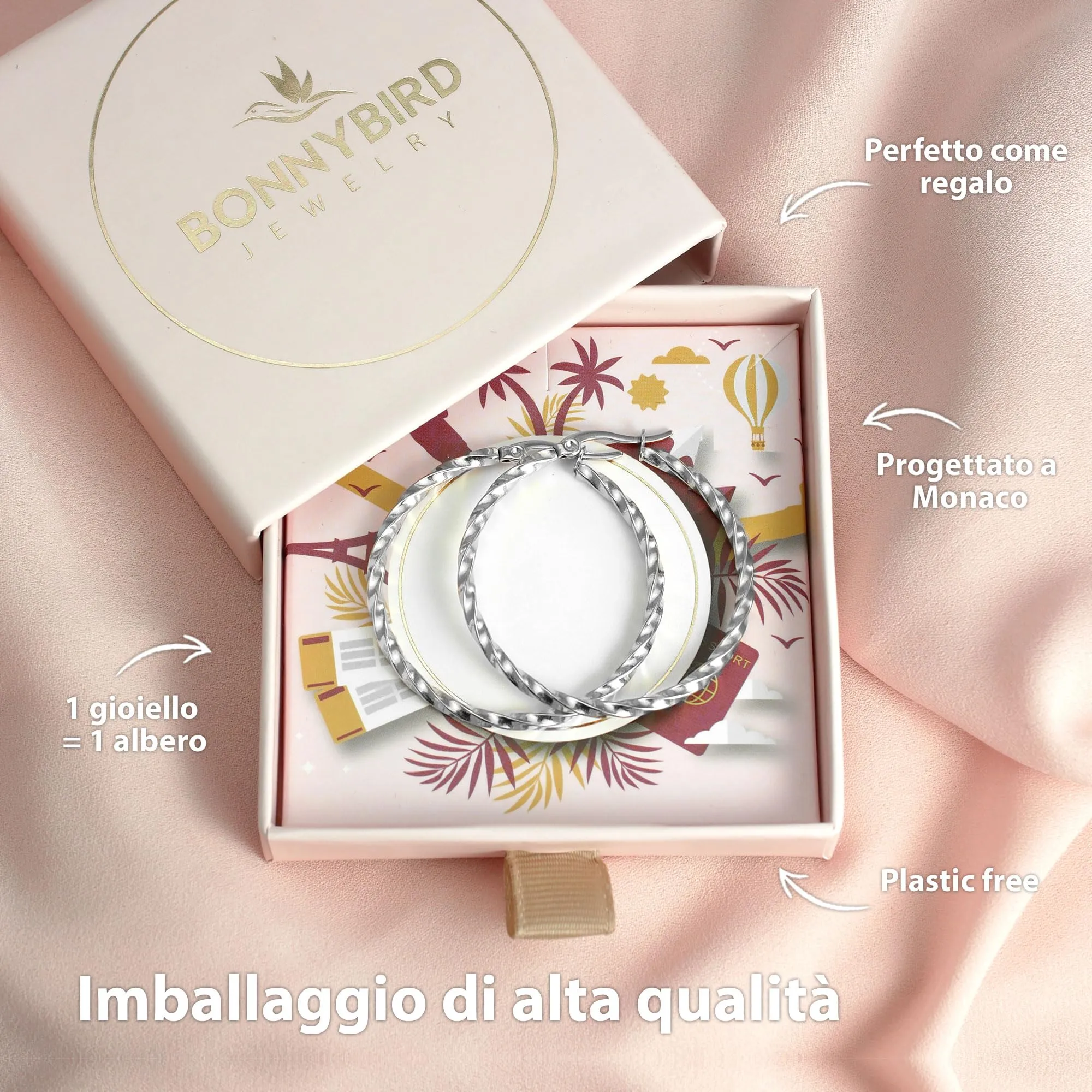 BONNYBIRD Orecchini a Cerchio Grandi in Acciaio Inossidabile Argento - immagine 6