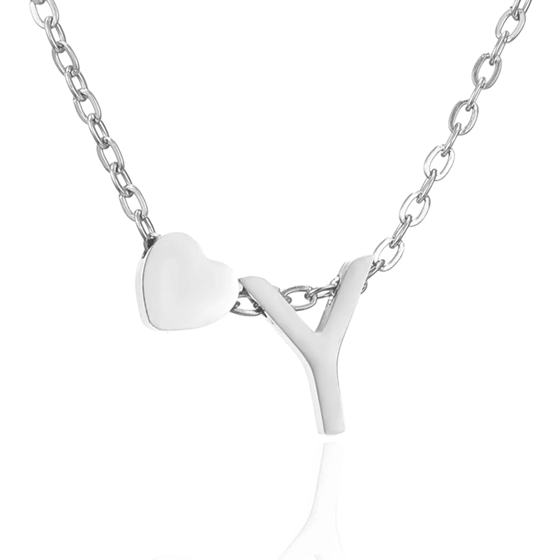 AFSTALR Collana con Iniziale Donna Cuore Lettera Y in Acciaio Inossidabile Argento 45+5cm - immagine 1
