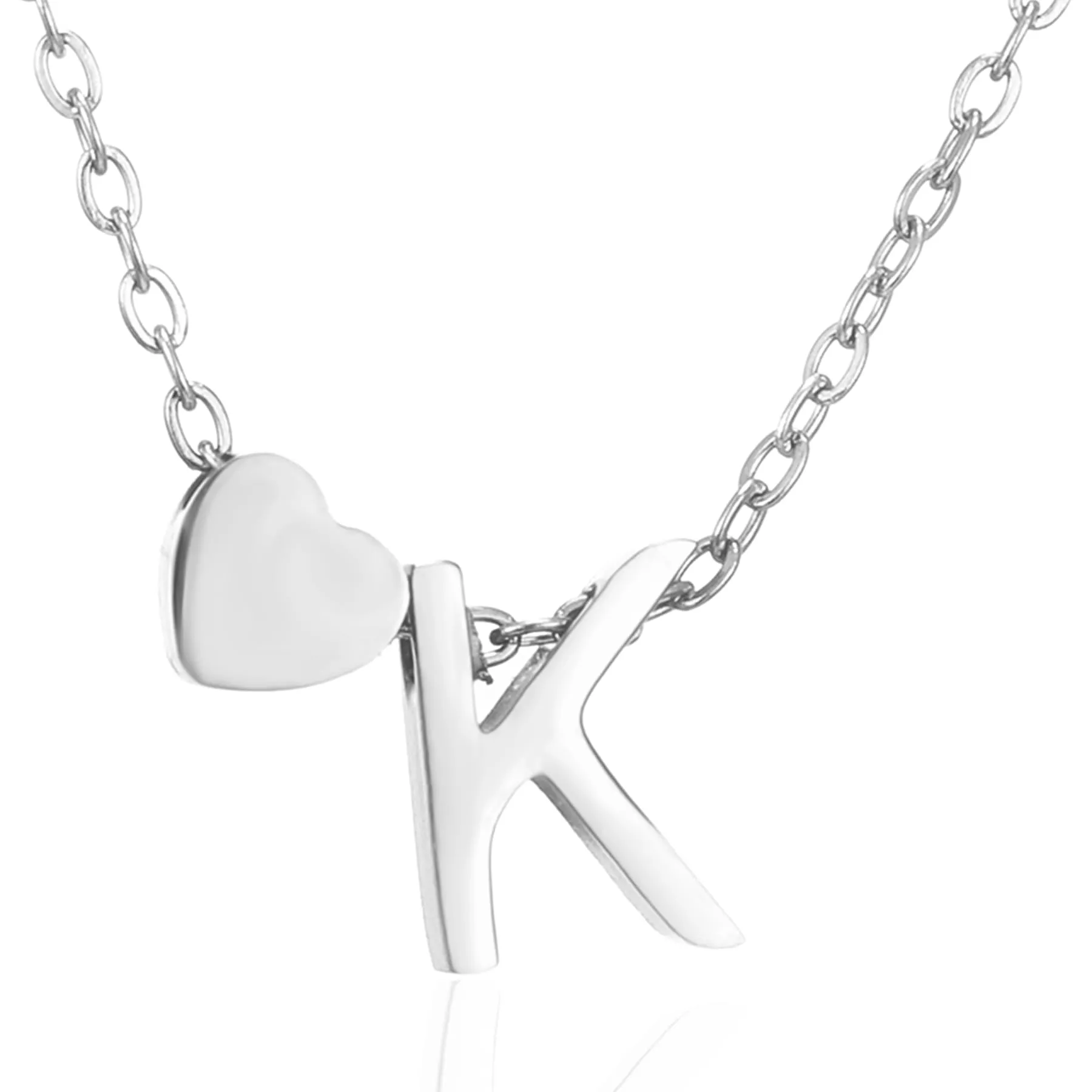 AFSTALR Collana con Iniziale K e Cuore in Acciaio Inossidabile Argento, 45+5cm - immagine 1