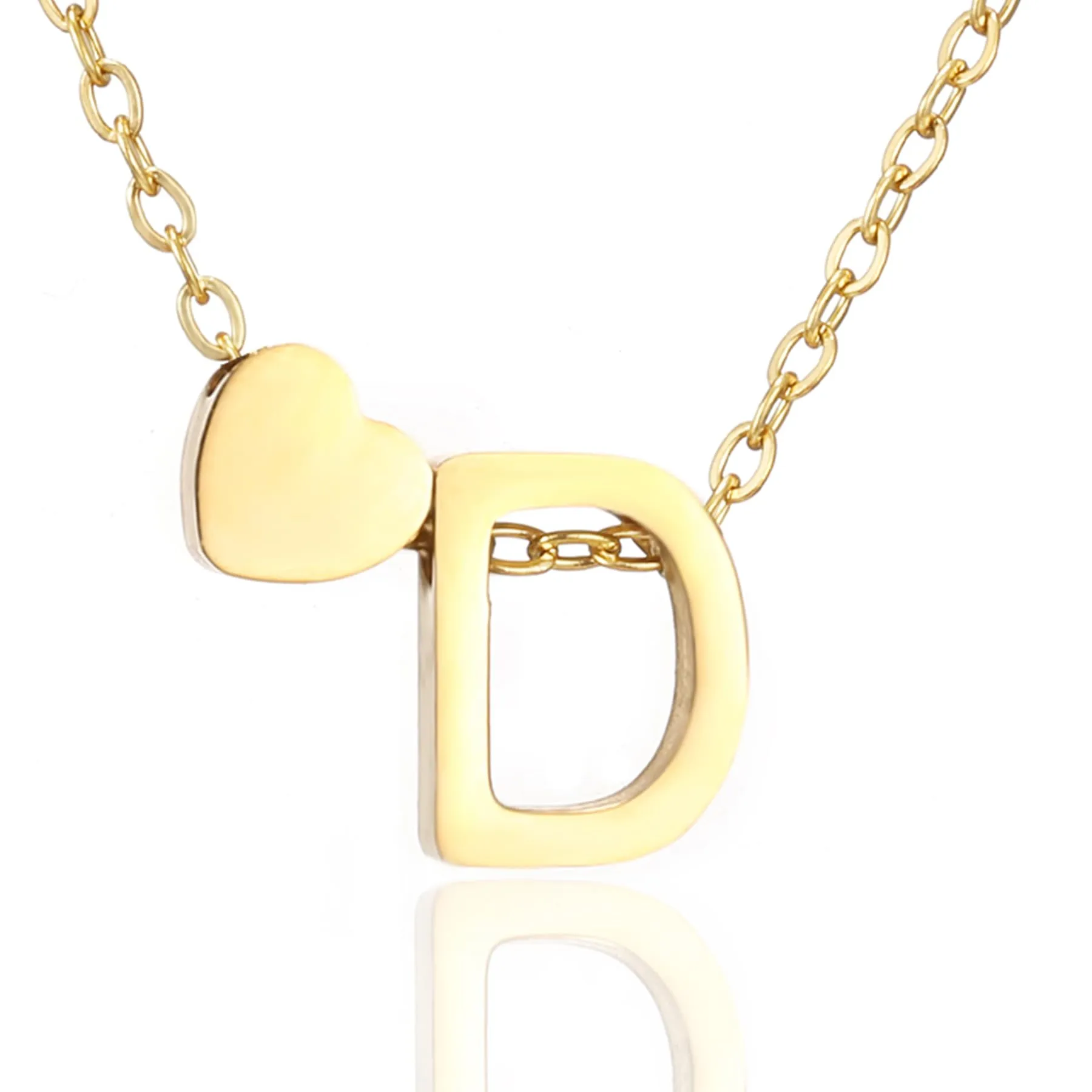 AFSTALR Collana con Iniziale D e Cuore in Acciaio Inossidabile Oro, 45+5cm - immagine 1