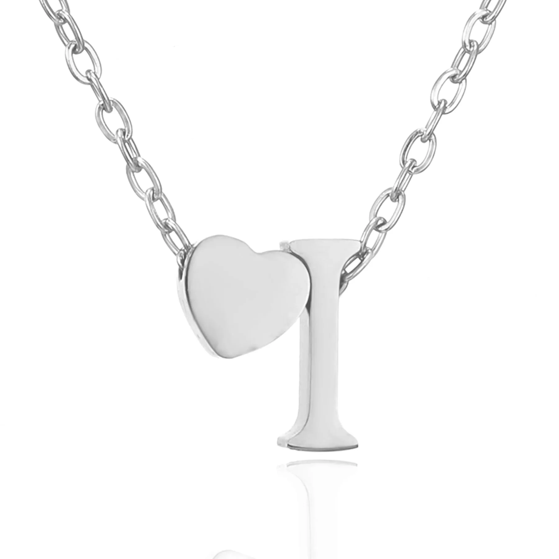 AFSTALR Collana con Iniziale Lettera I e Cuore in Acciaio Inossidabile Argento, 45+5cm - immagine 1