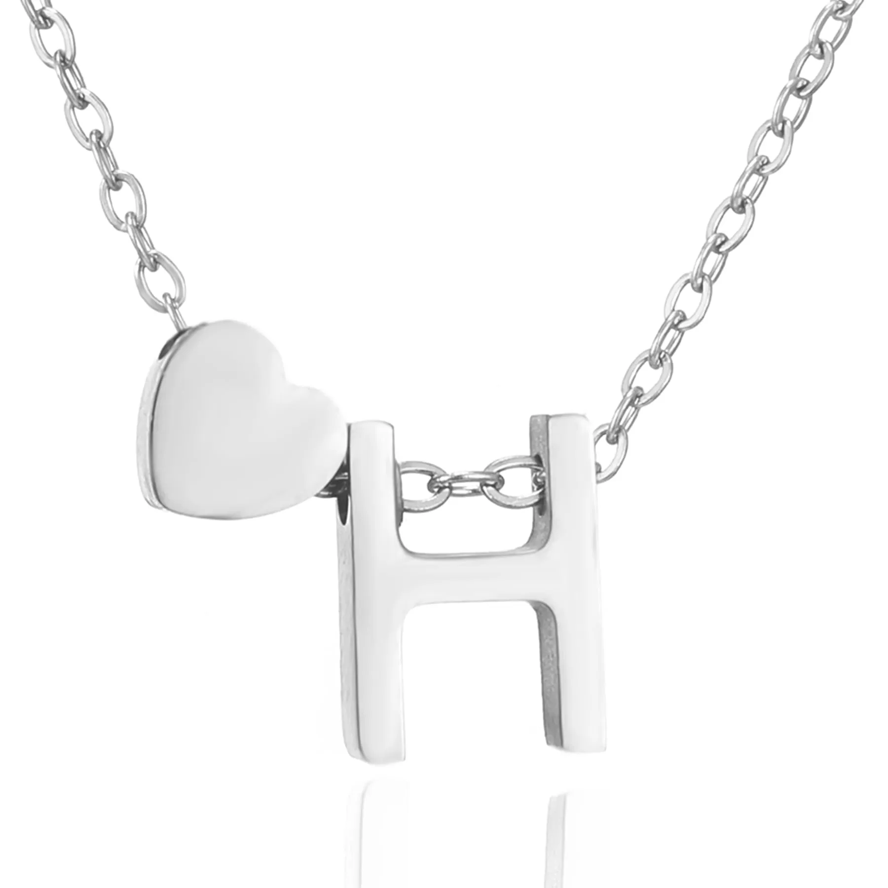 AFSTALR Collana con Iniziale Lettera H e Cuore in Acciaio Inossidabile Argento 45+5CM - immagine 1