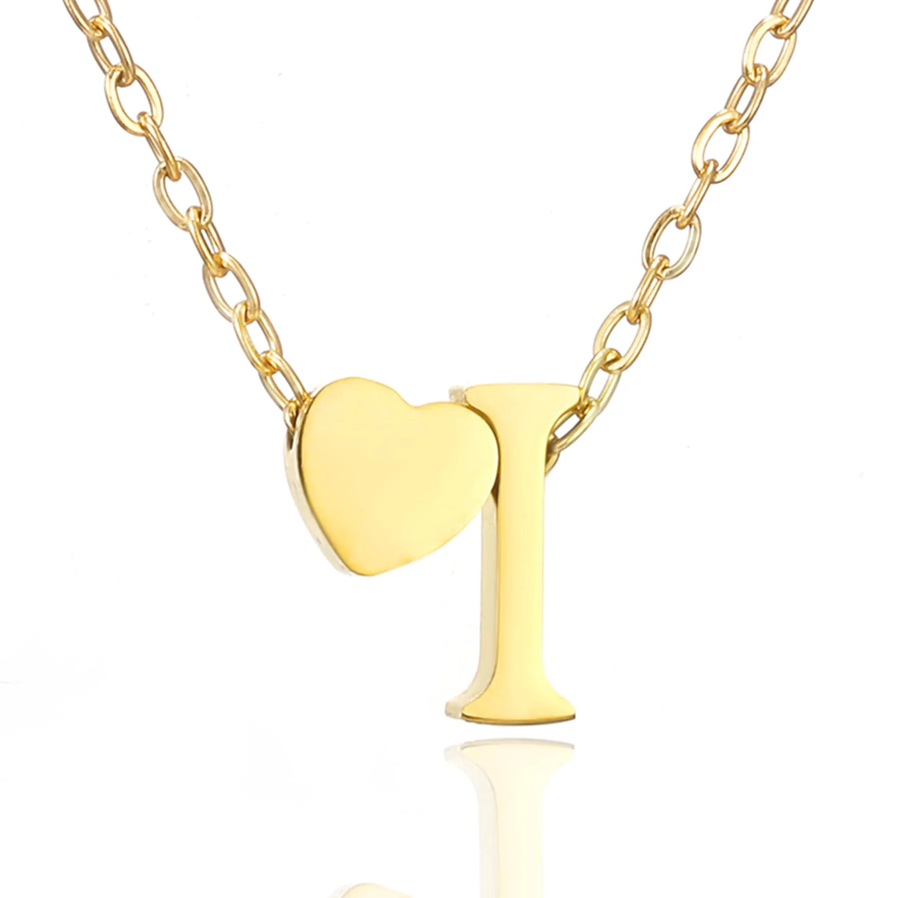 AFSTALR Collana con Iniziale Lettera I e Cuore in Acciaio Inossidabile Oro, 45+5cm - immagine 1