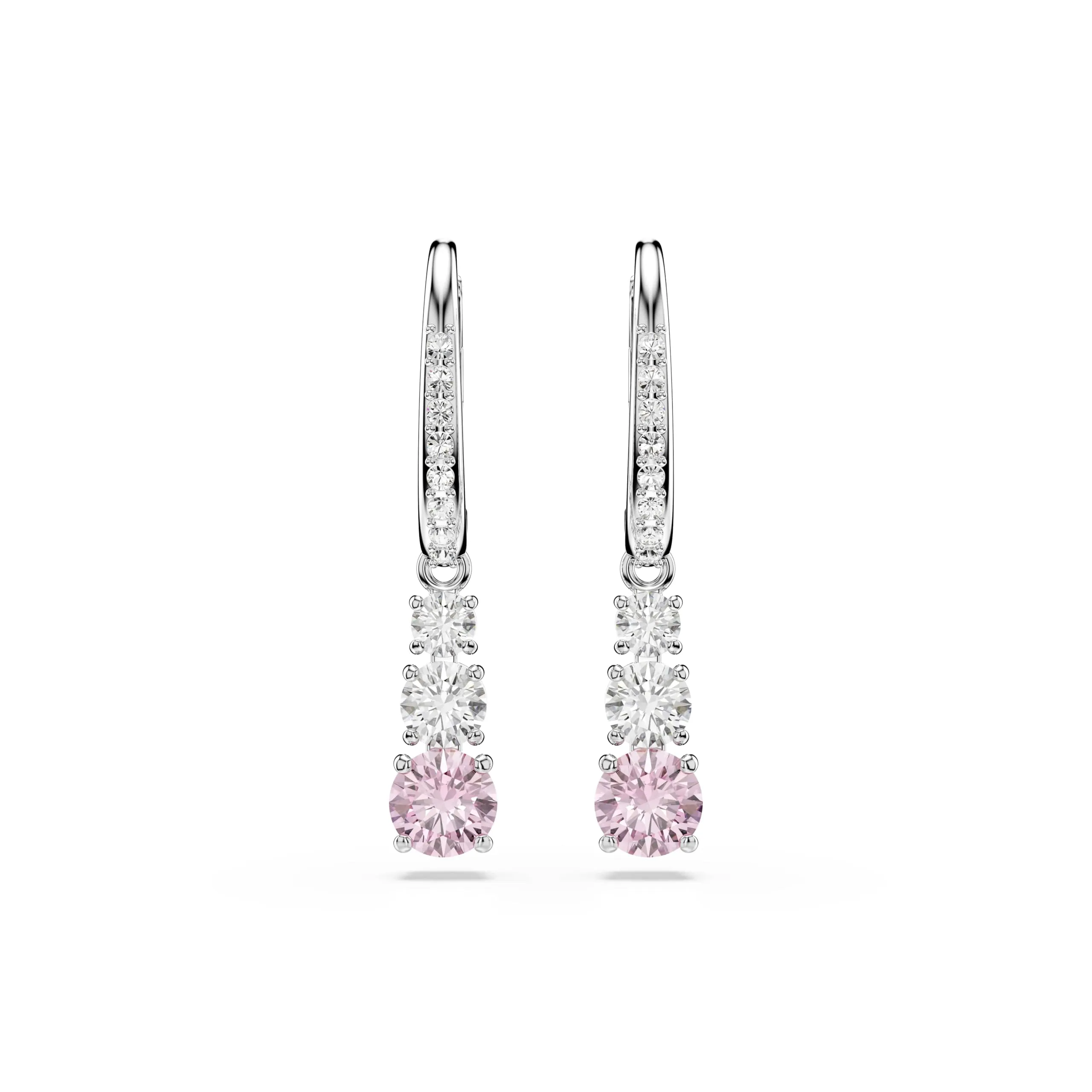 Swarovski Stilla Attract Orecchini Pendenti, Taglio Round, Rosa, Placcato Rodio - immagine 2