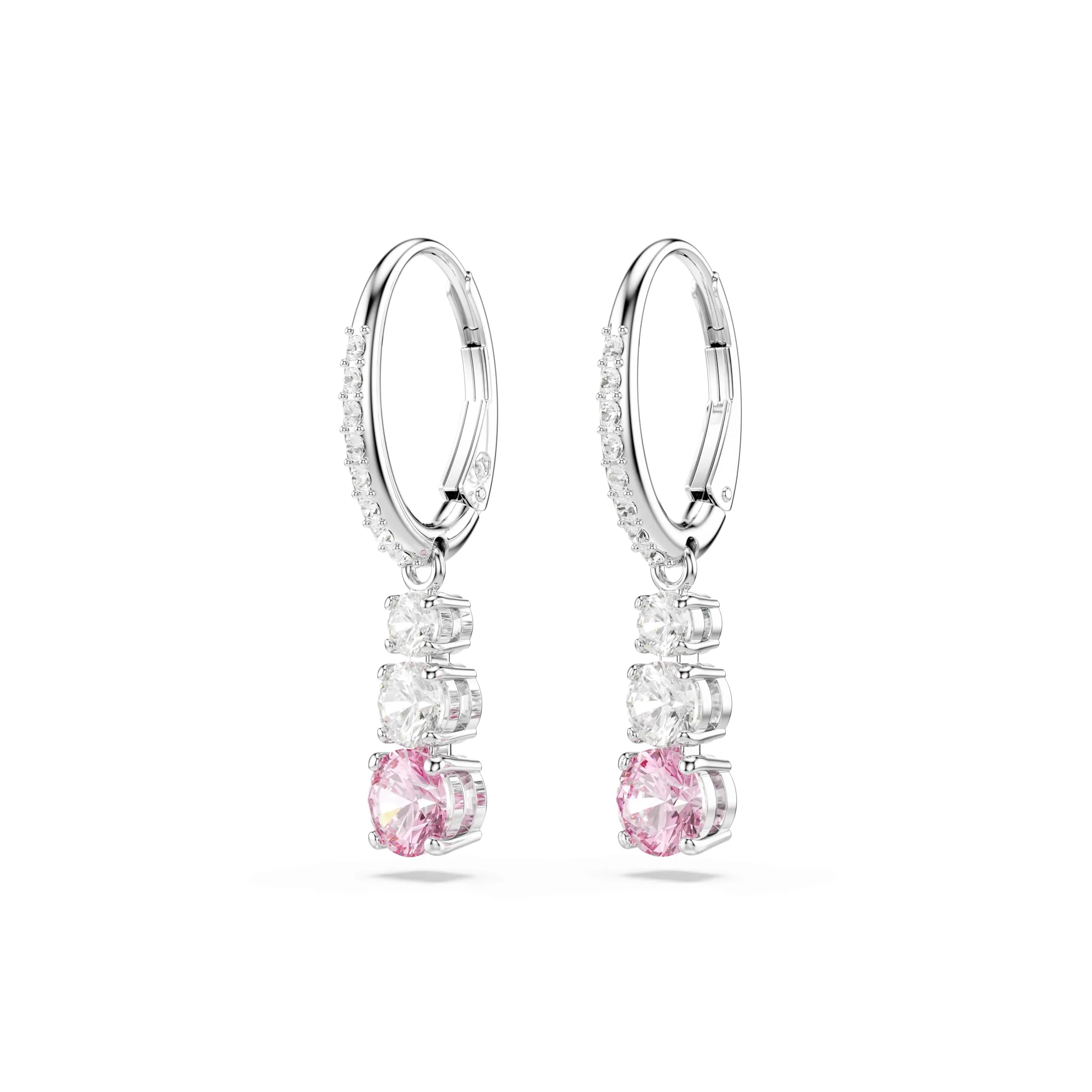 Swarovski Stilla Attract Orecchini Pendenti, Taglio Round, Rosa, Placcato Rodio - immagine 3