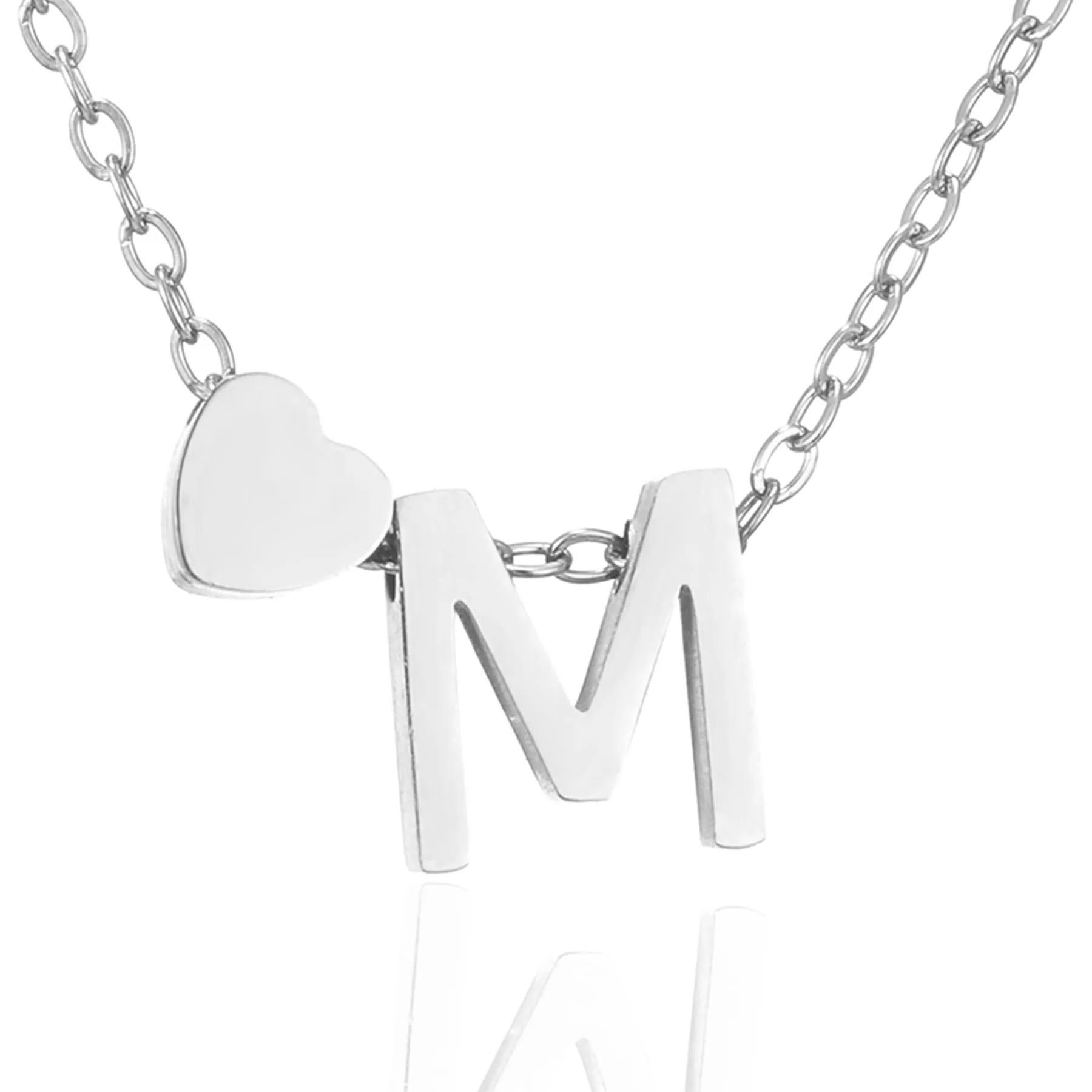 AFSTALR Collana con Iniziale M e Cuore in Acciaio Inossidabile Argento, 45+5cm - immagine 1