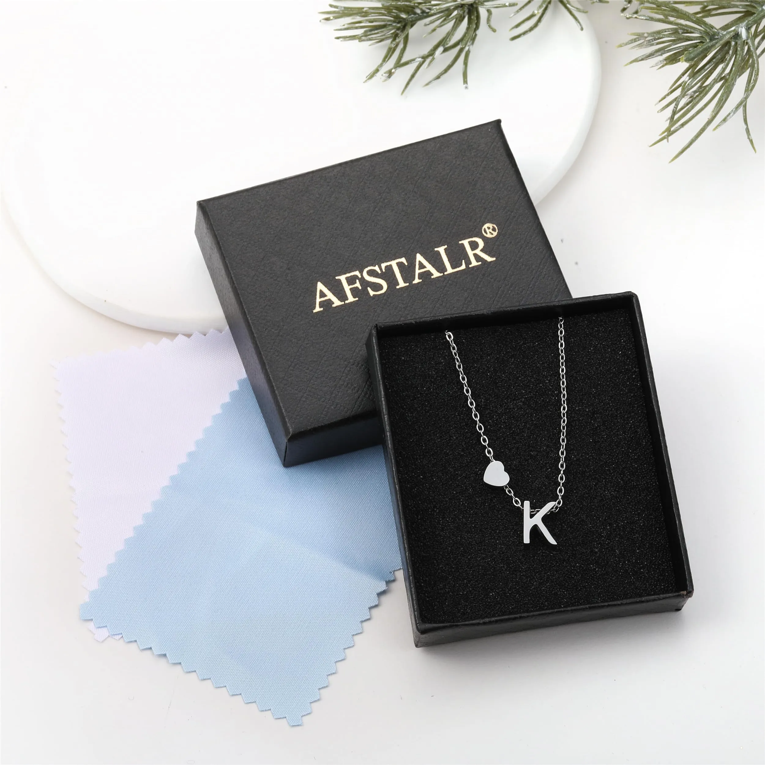 AFSTALR Collana con Iniziale M e Cuore in Acciaio Inossidabile Argento, 45+5cm - immagine 7