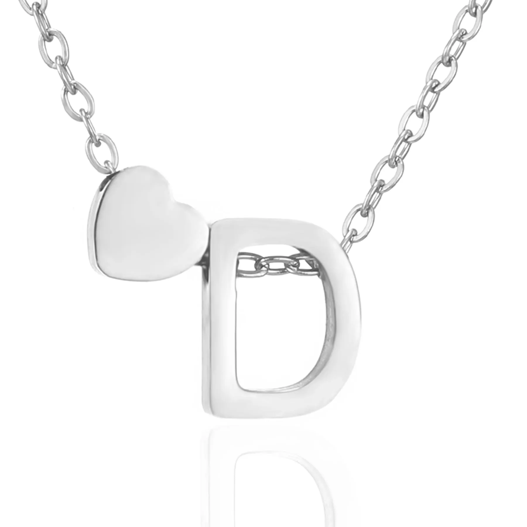 AFSTALR Collana con Iniziale D e Cuore in Acciaio Inossidabile Argento, 45+5cm - immagine 1
